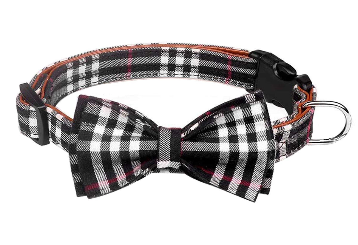 Lysa Dog Collar And Cat Collar ,With Detachable Adjustable Bowtie,Gentlemanly Style, British Style Plaid Bowtie--Quality Pu Leat