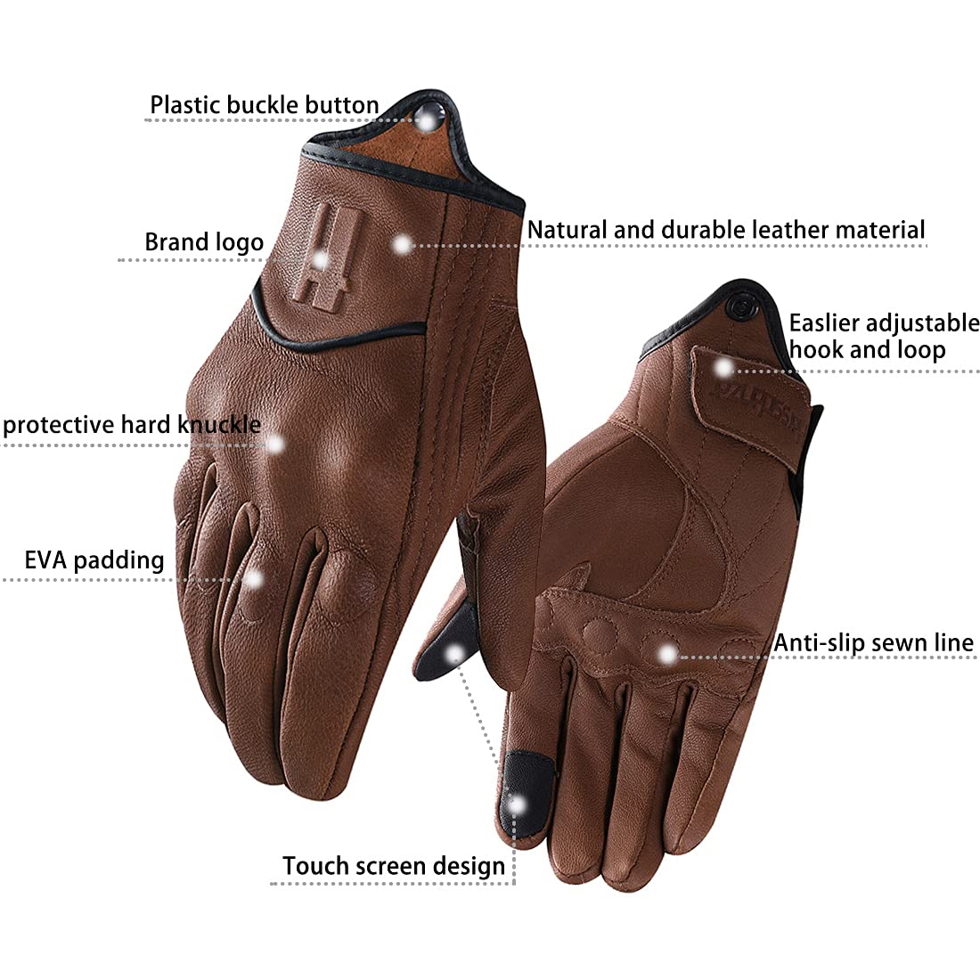 Harssidanzar Motorcycle Gloves For Men,Leather Touchscreen Riding Driving Gloves Gm028,Saddle,Size M