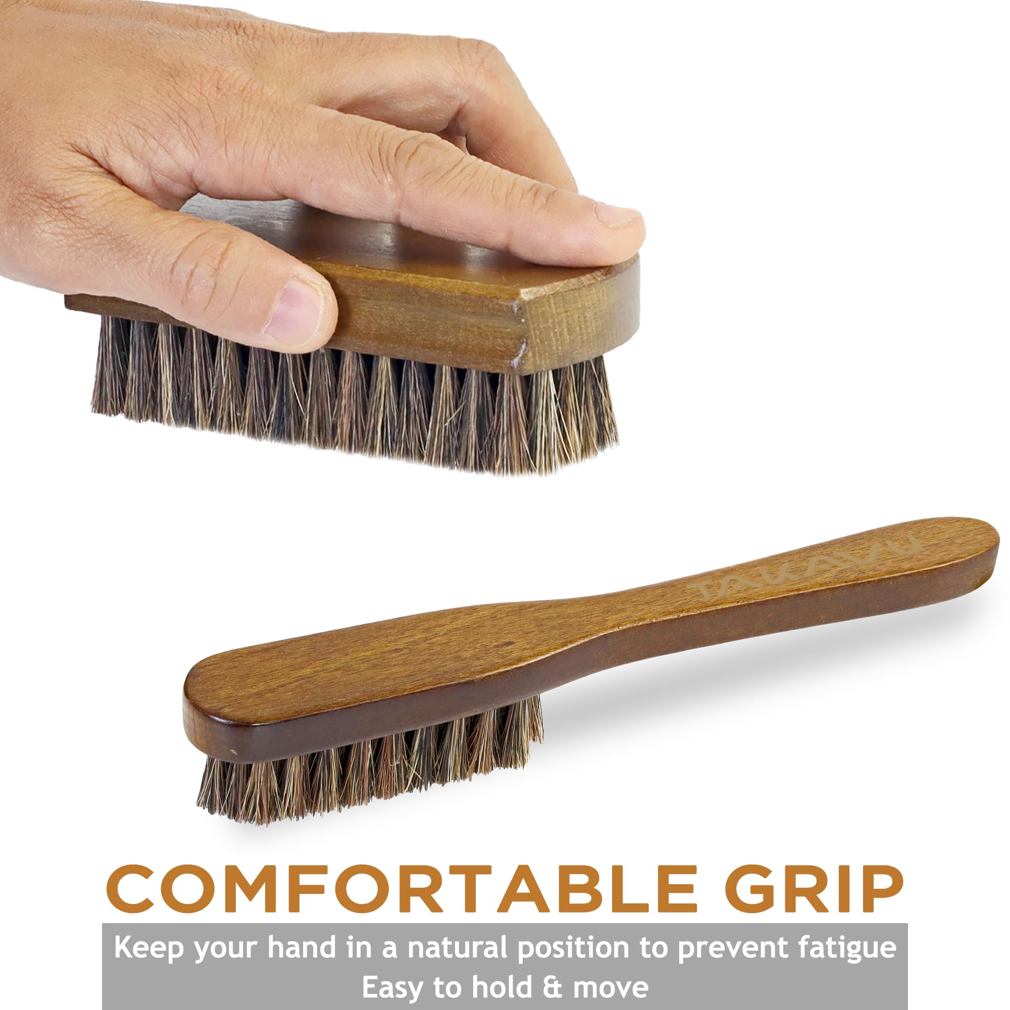 Takavu Leather & Upholstery Cleaning Brush Set, 100% Horse Hair Bristle, To Clean Car Seats & Leather Sofas, For Alcantara, Inte