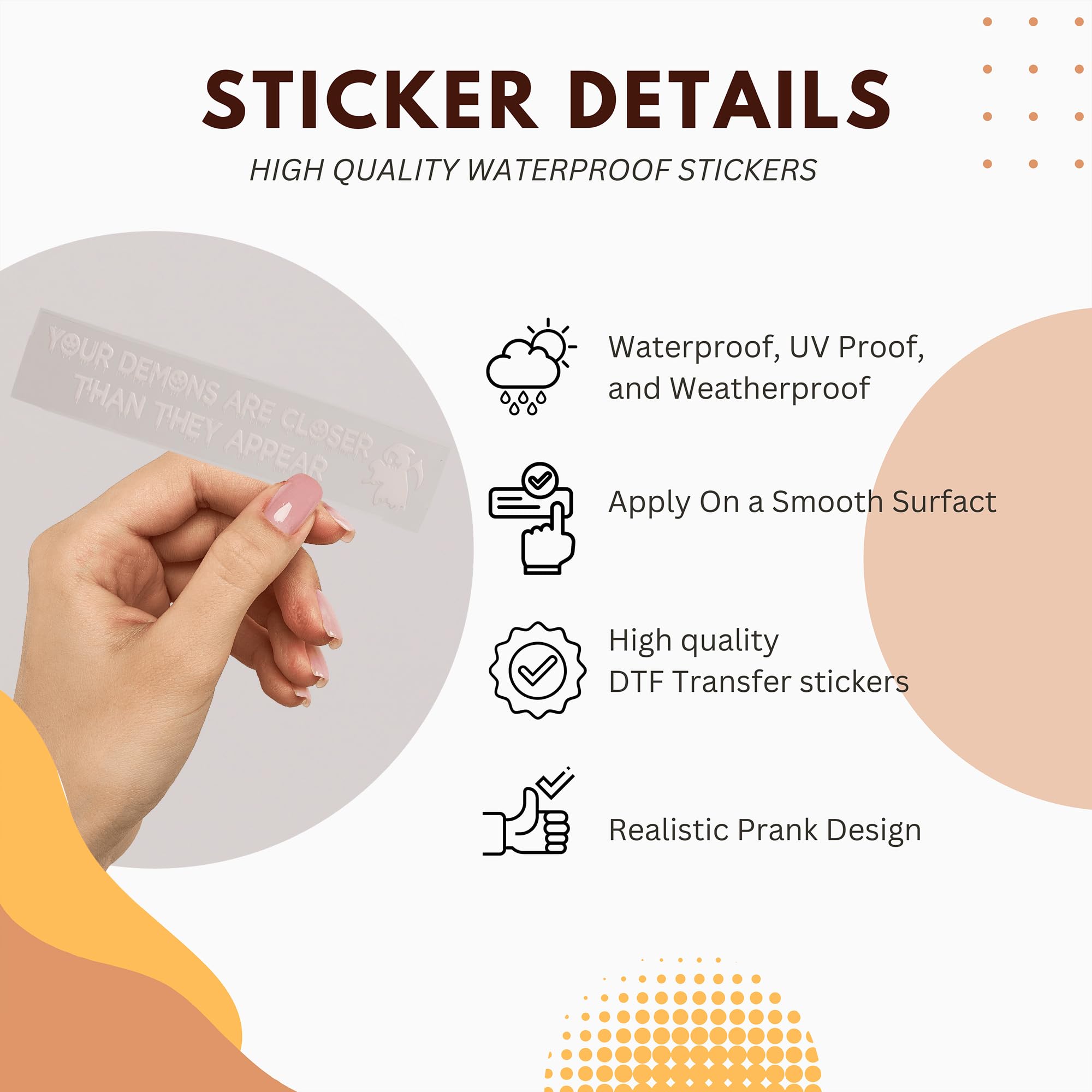 Your Demons White Halloween Vanity Mirror Decals - 2 Pcs Funny Stickers, Rear View Mirror Decorations, Goth Car Accessories