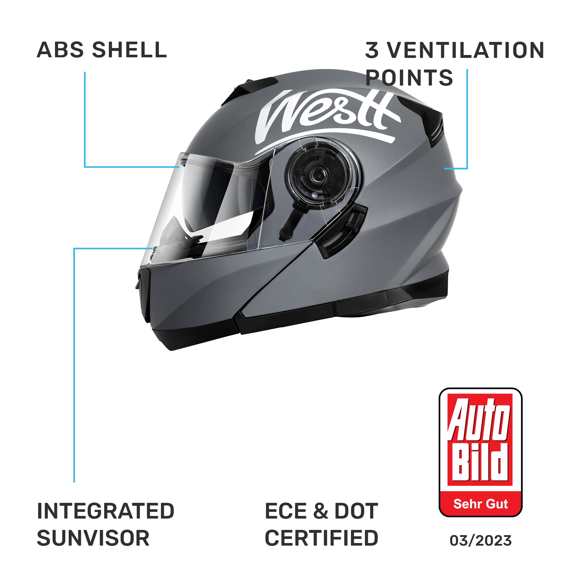 Westt Modular Motorcycle Helmet - Dot Helmets For Motorcycles Dual Visor - Atv Helmet Adult Dirt Bike Motocross Helmets Chin Liftable(S/Gray Torque X)