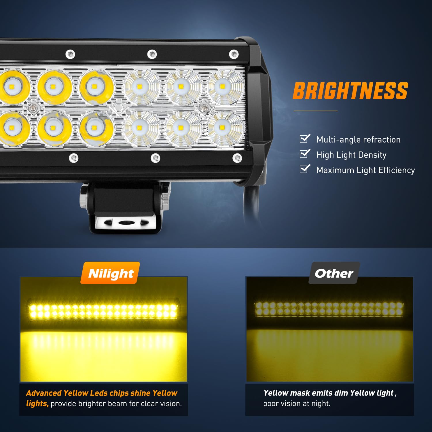 Nilight Led Light Bar 20 Inch 126W Spot Flood Combo Yellow Beam Off Road Lamp Fishing Hunting Emergency Deck Work Lighting For T