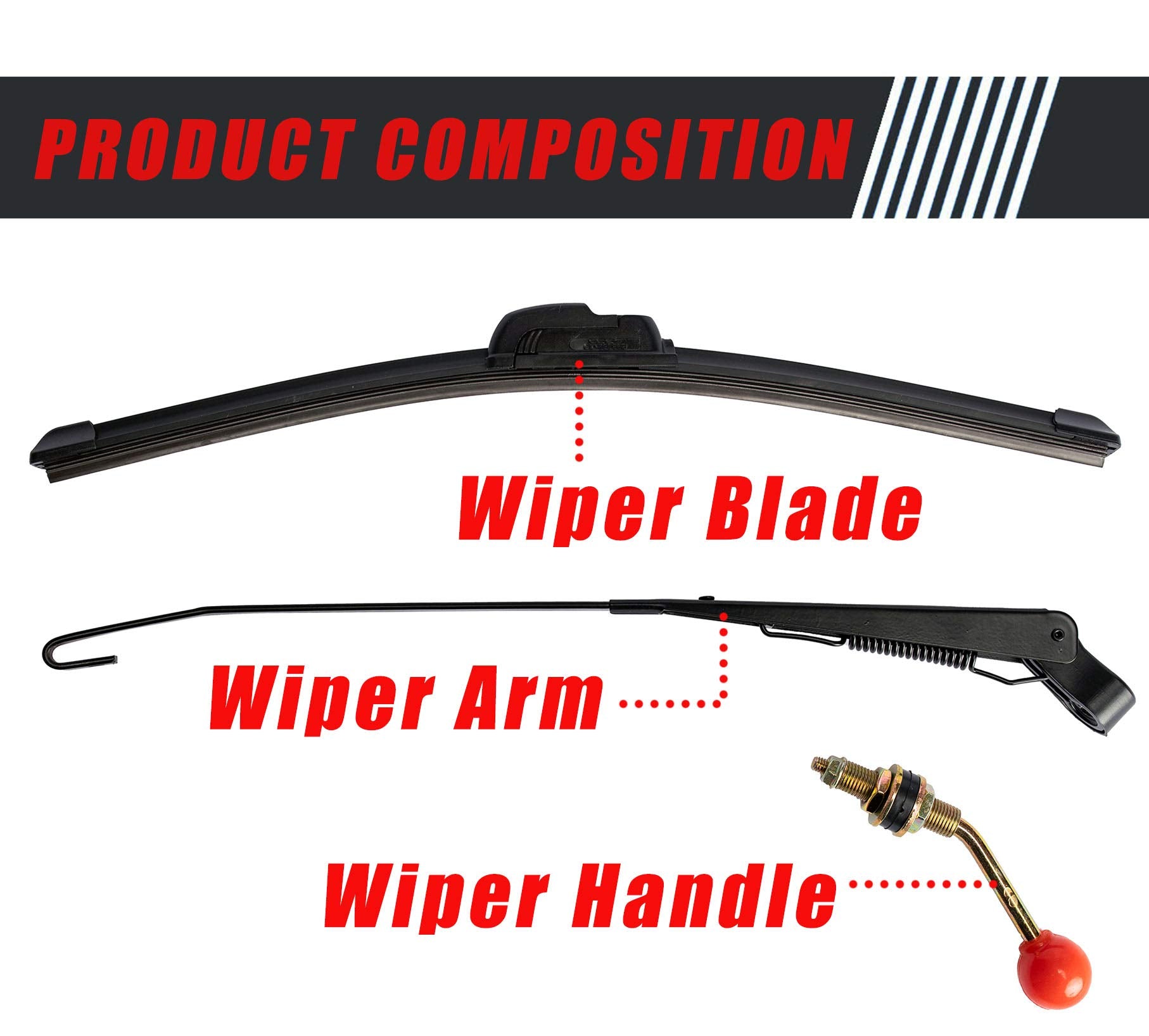 Boine 2 Set 15.7'' UTV Hand Operated Manual Windshield Wiper Kit Compatible with UTV Golf Cart Polairs RZR Ranger Can Am X3 Comm