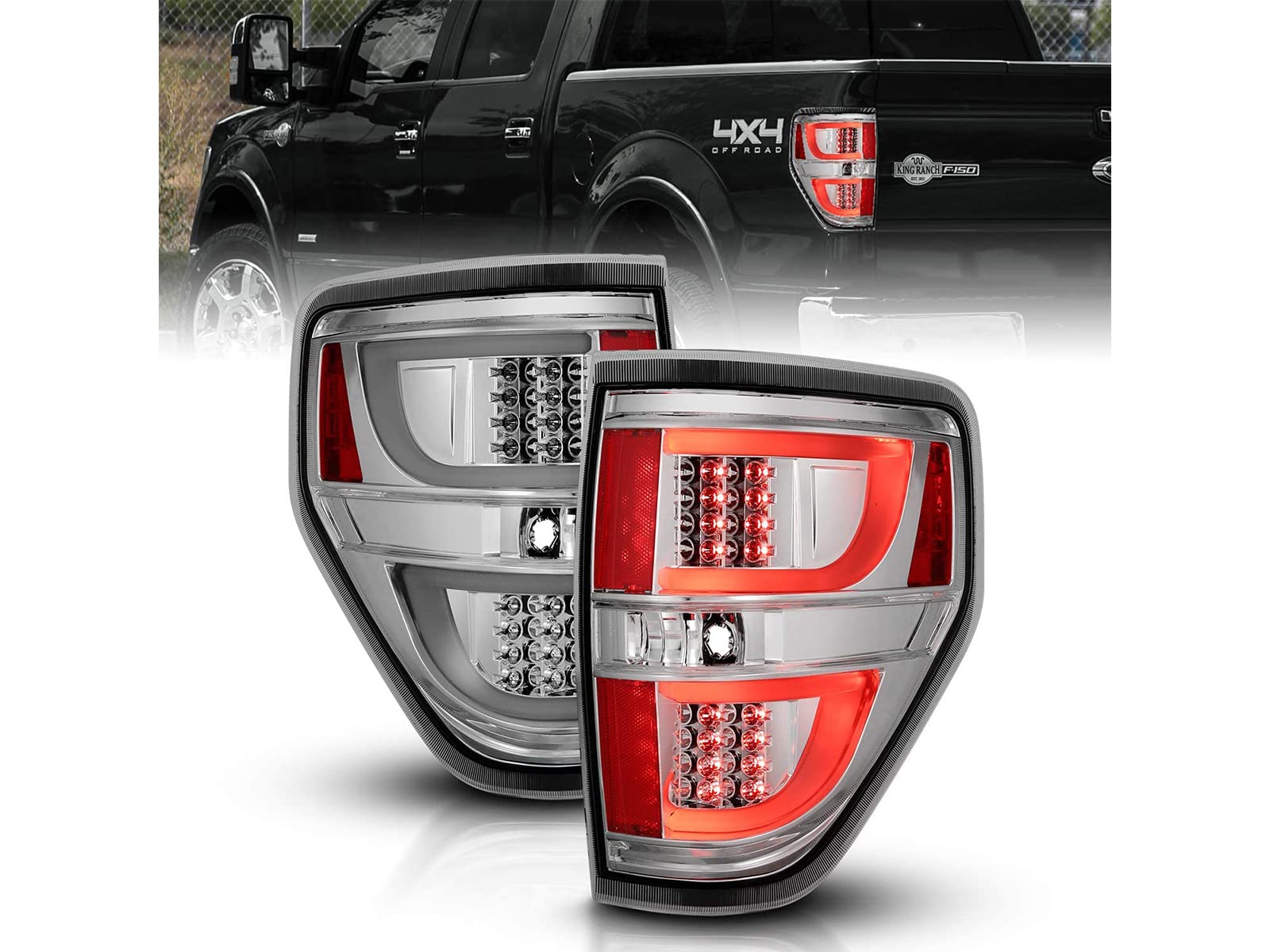 Amerilite Chrome Led Bar Replacement Brake Tail Lights Set For Ford F-150 - Passenger And Driver Side