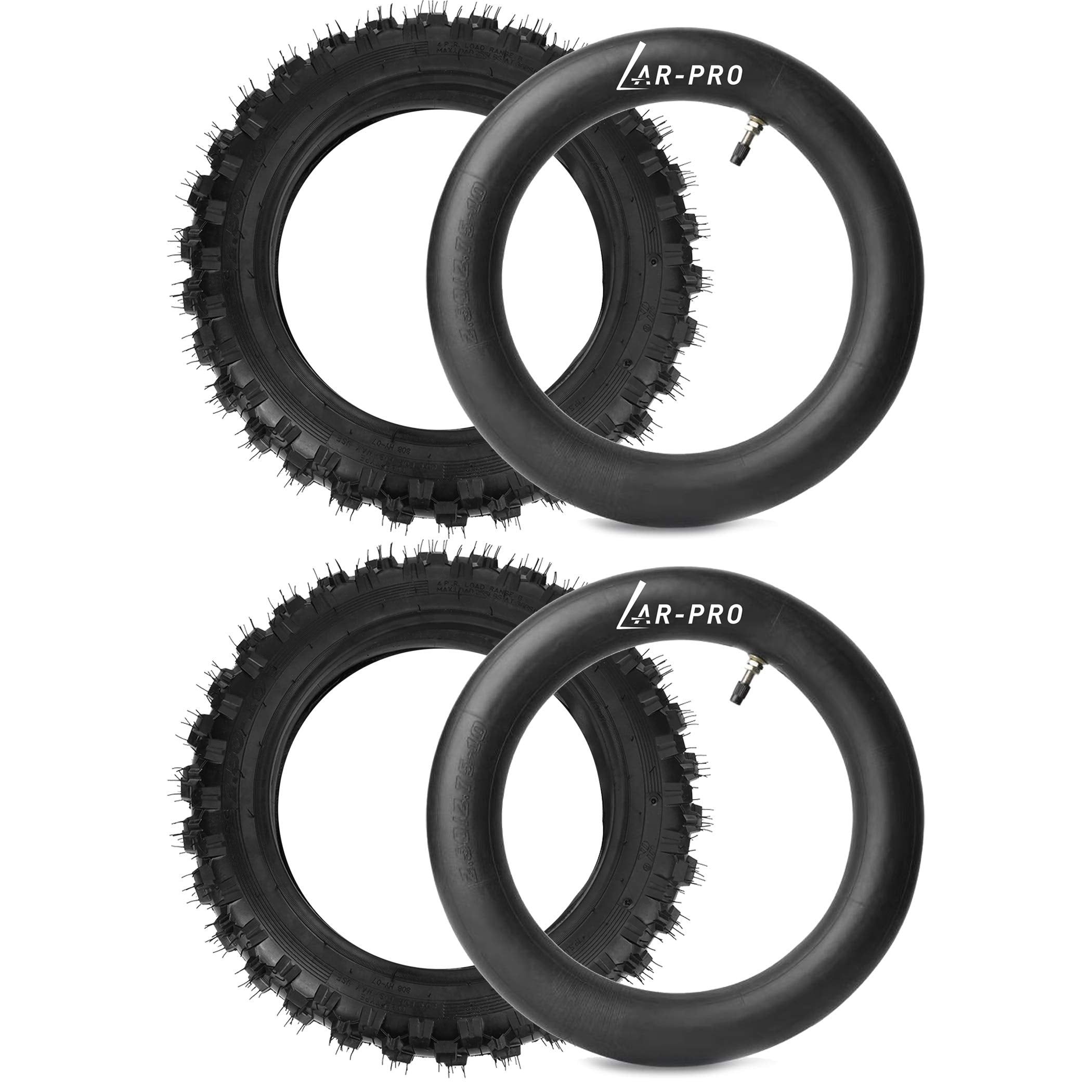 (2 Set) 2.5-10'' Off-Road Tire And Inner Tube Set - Dirt Bike Tire With 10-Inch Rim And 2.5/2.75-10 Dirt Bike Inner Tube Heavy D