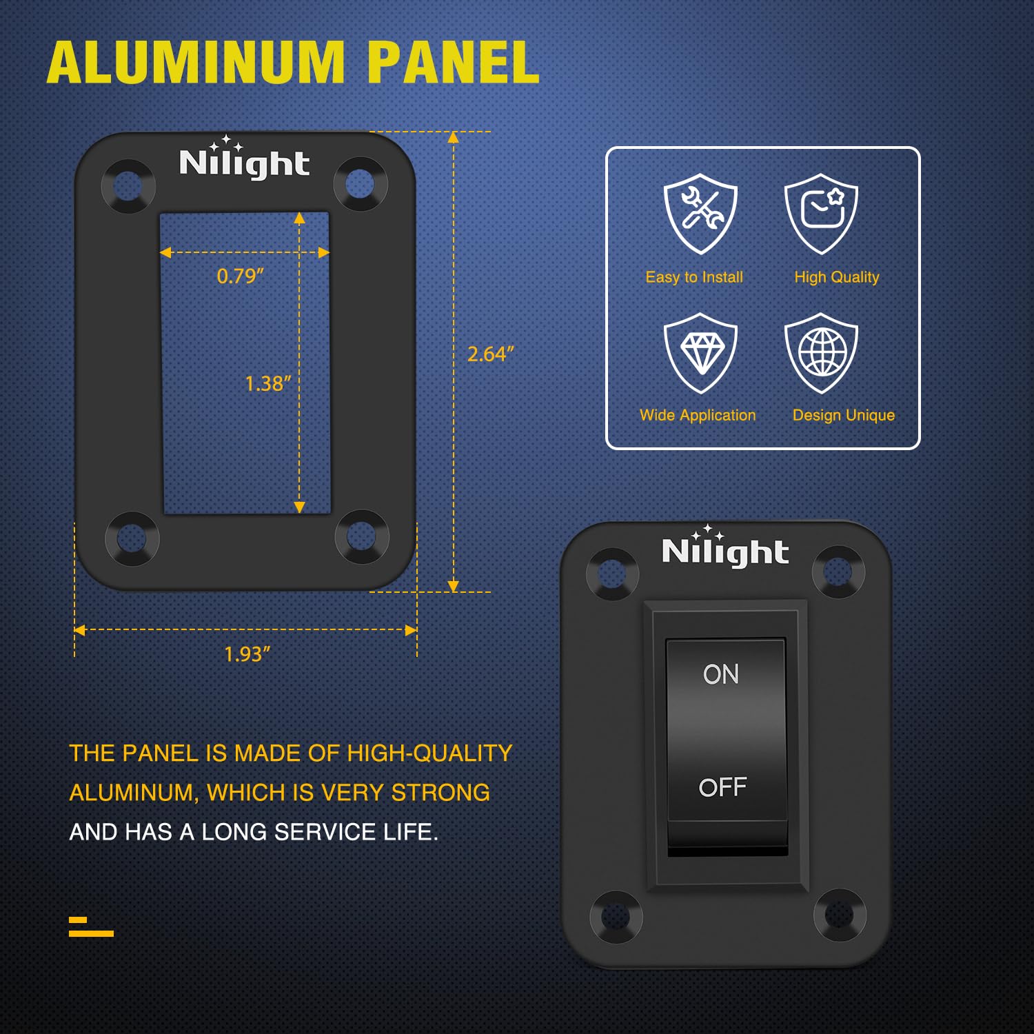 Nilight On-Off Switch Panel 4 Pin Dpst Toggle Switches Panel 12V 20A Black Anodized Aluminium Switch Shell Bracket With Screws T