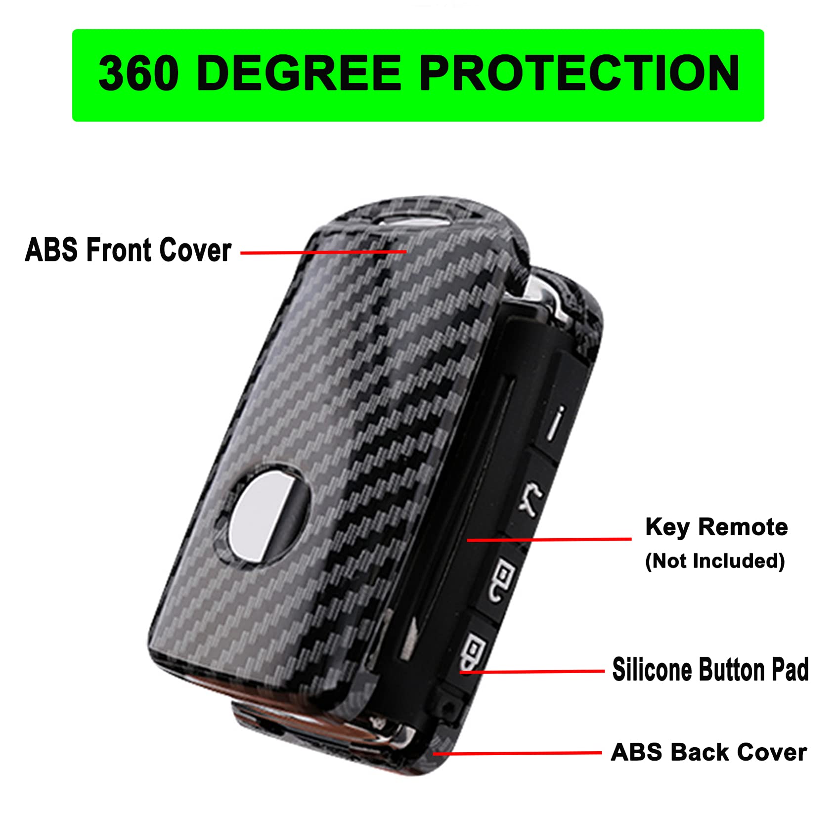 Key Fob Cover Case Fit For 2019-2021 Mazda 3, Mazda 3 Hatchback, Mazda Cx4 Cx5 Cx8 Cx9 Cx-30, Mazda 6 Wazske11D01 Keyless Entry Remote Case Holder Abs Carbon Fiber Pattern (Black)