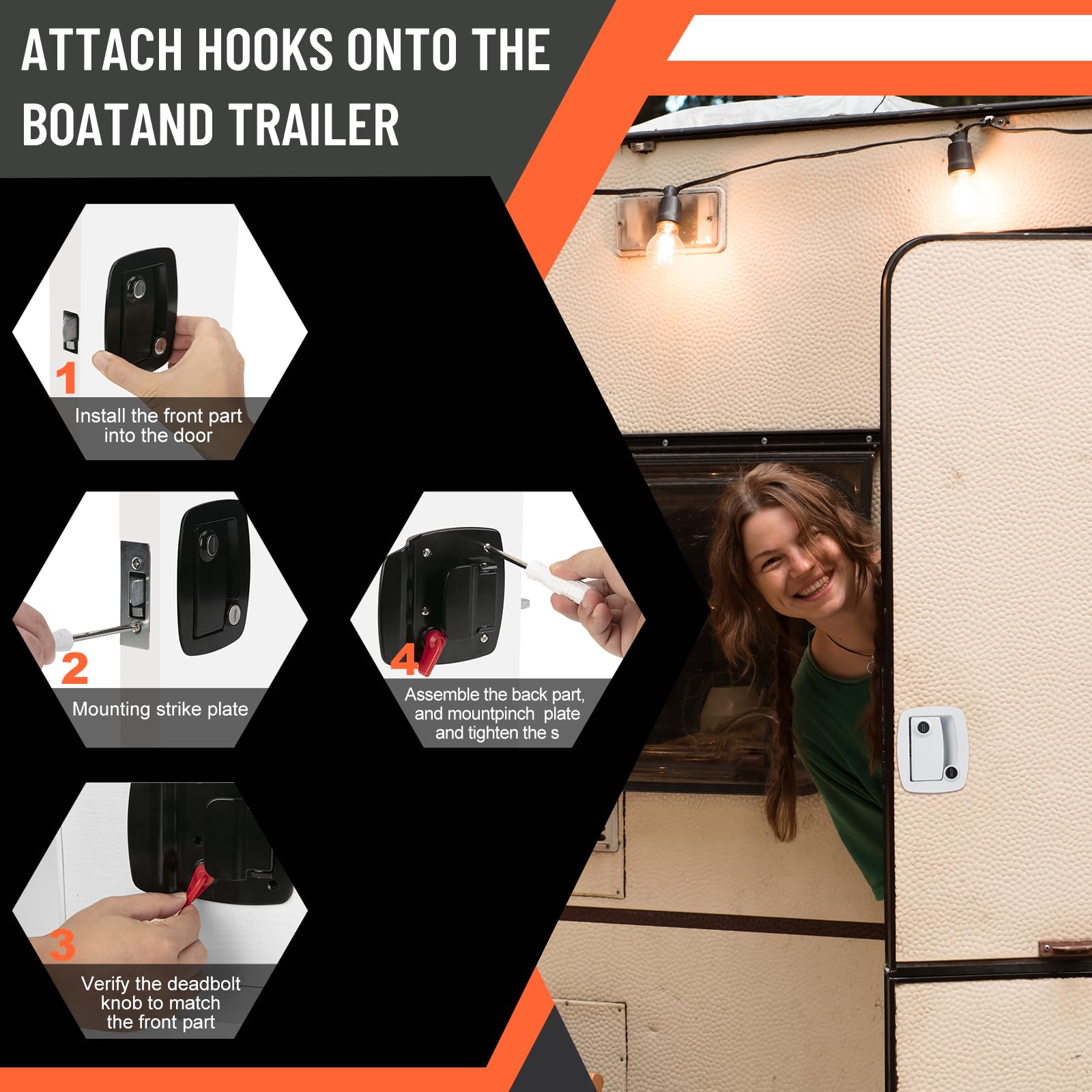 Welluck Rv Entry Door Lock With Paddle Deadbolt, 100% Metal Camper Door Latch Handle, Zinc Alloy Rv Door Lock Replacement Kit Secure For Camper Horse Travel Trailer Cargo Hauler, Black, Not Key Alike