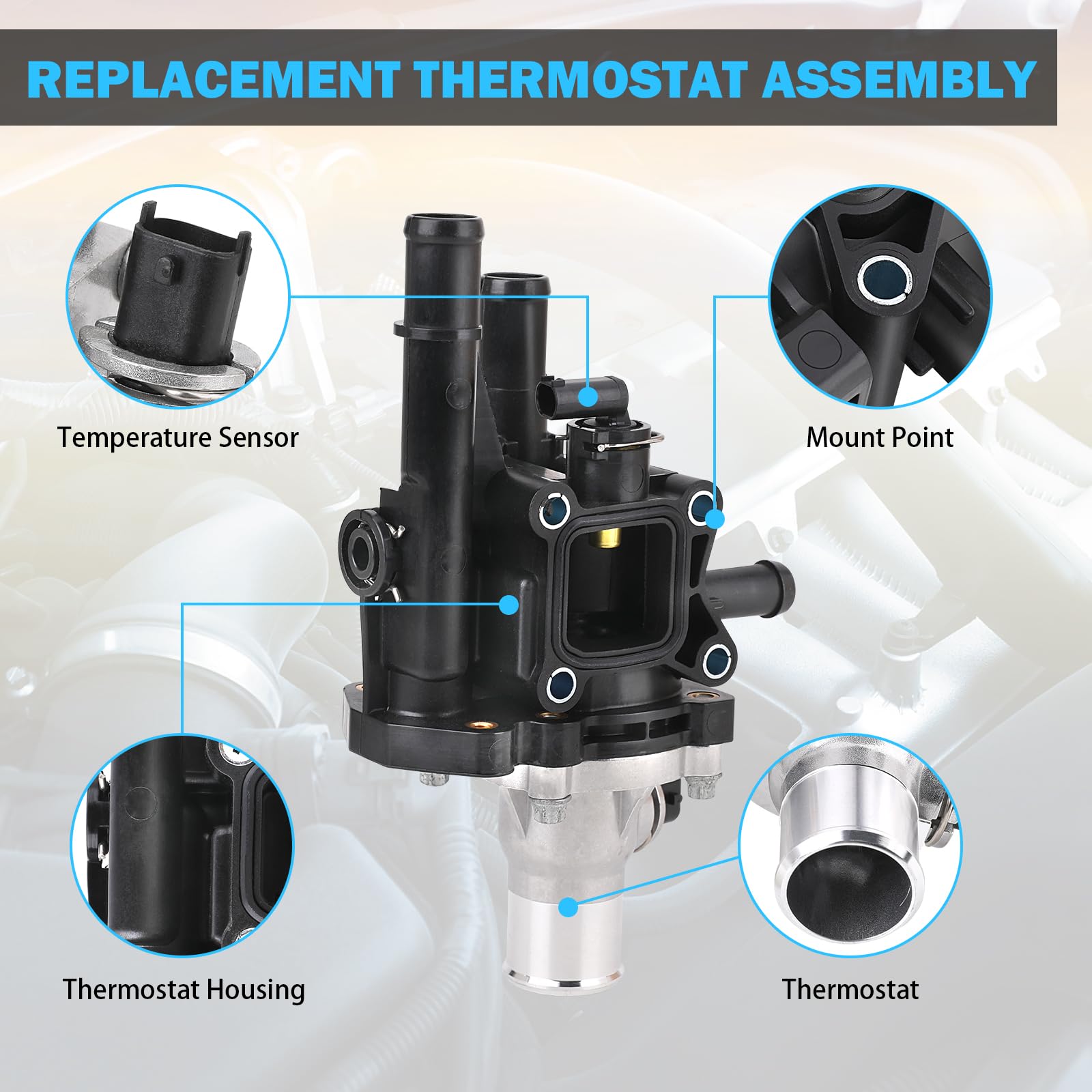 Thermostat Housing With Gasket & Sensor - Compatible With 1.8L & 1.6L 2011-2016 Chevy Cruze, 2012-2018 Chevy Sonic, 2013-2018 Chevy Trax - Replace 25199824, 25192228, 902-033,15-81816