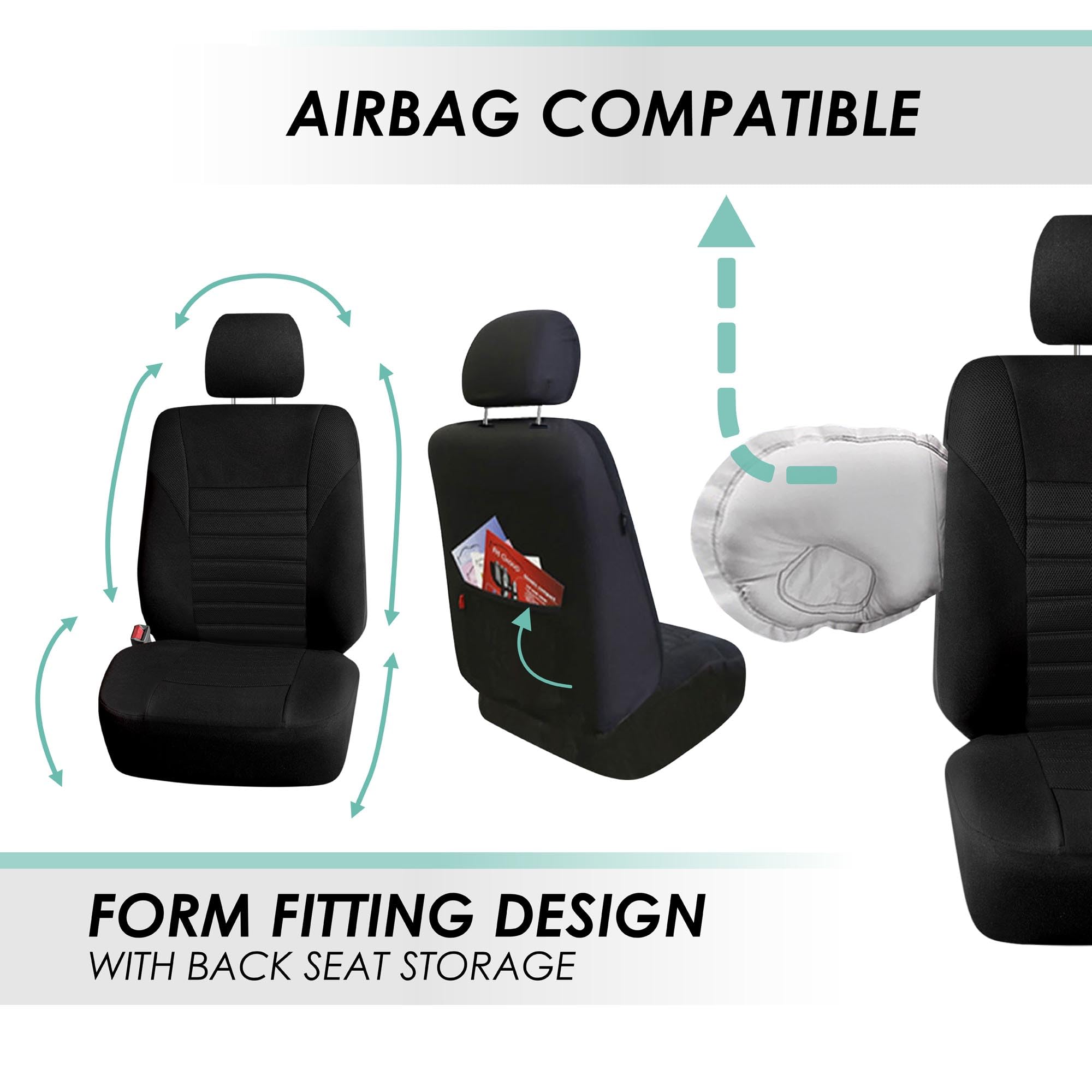 Fh Group Car Seat Covers Premium 3D Air Mesh Front Set With Gift - Universal Fit For Cars, Trucks & Suvs (Black) Fb068102