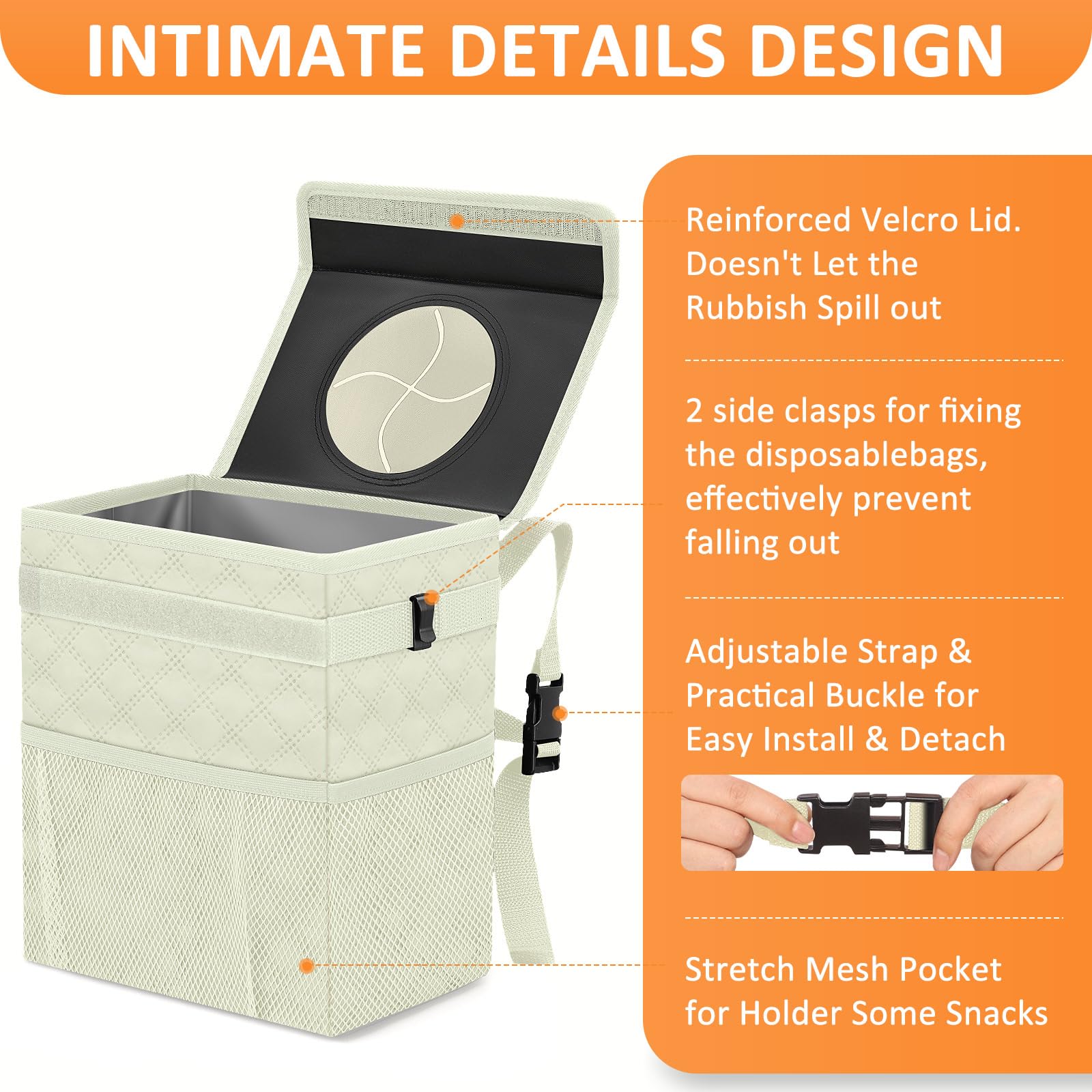 Vankor White Car Trash Can Cute, White Car Accessories For Women Waterproof Automotive Garbage Cans Leak Proof Vehicle Trash Can