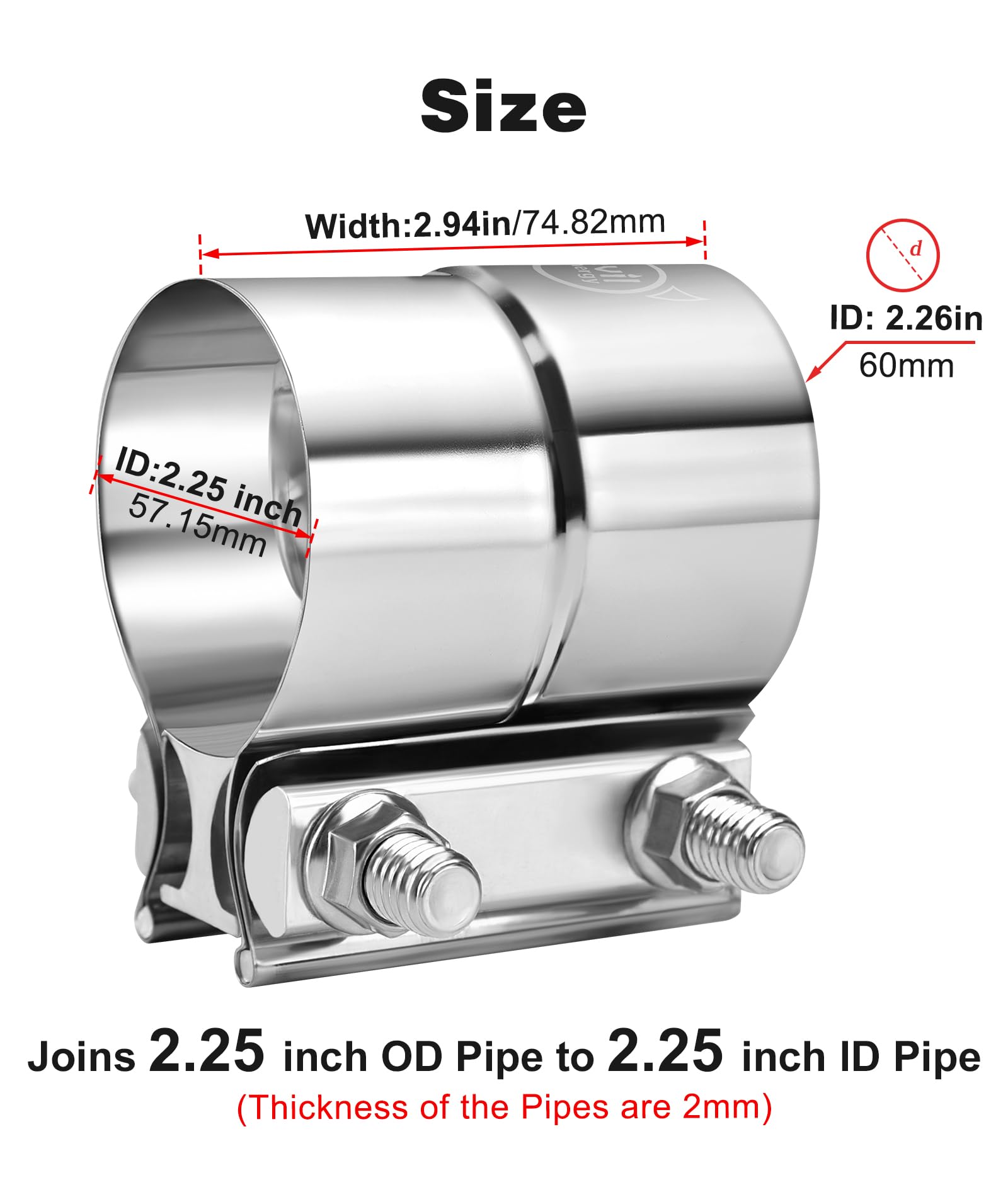 Evil Energy 2.25 Inch Exhaust Clamp, Lap Joint Band Clamp Stainless Steel 4Pcs