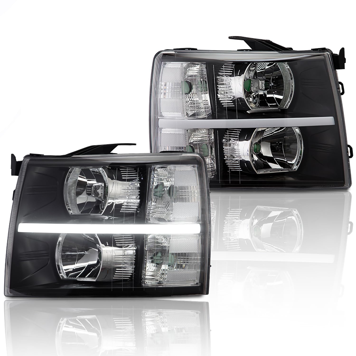 Cheda Led Drl Headlight Assembly Compatible With 2007-2013 Chevy Silverado 1500/Silverado 2500 3500 & Hd Models 2007-2014 Clear