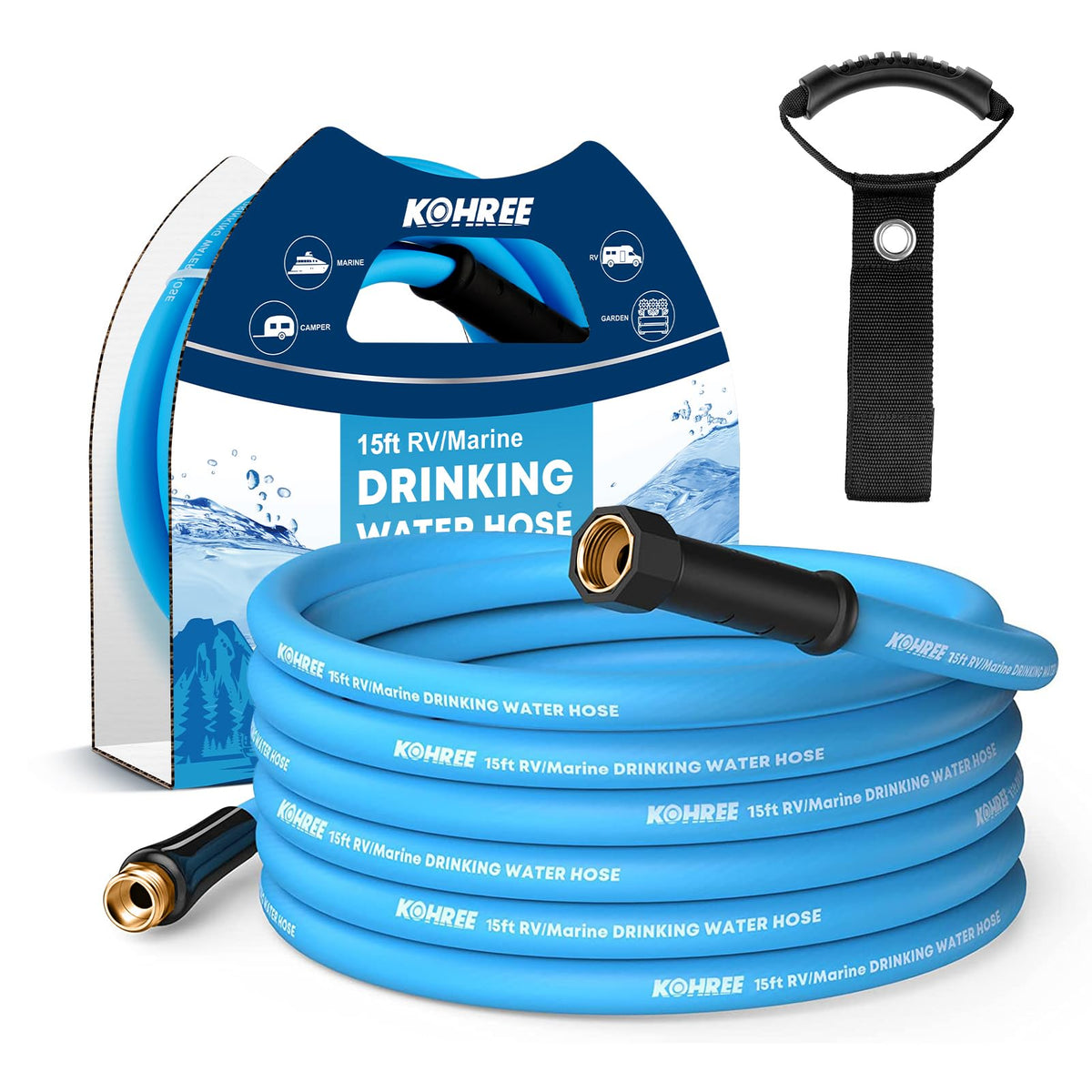 Kohree 5/8'' X 15Ft Rv Water Hose, Short Garden Hose Built In Drinking Water Safe With Abrasion-Resistant Cover And Aluminum Fit
