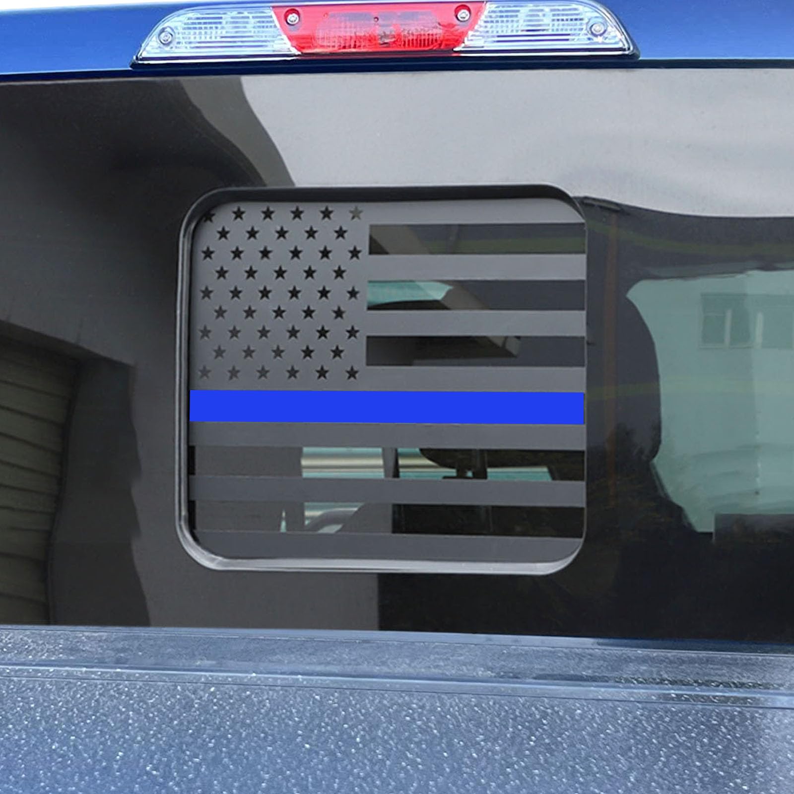 Zxiaochun Rear Middle Window American Flag Decal For Ford F150 F250 F350 2015-2022 2023 2024 Back Center Sliding Window Glass Usa Flag Vinyl Sticker (Thin Blue Line)
