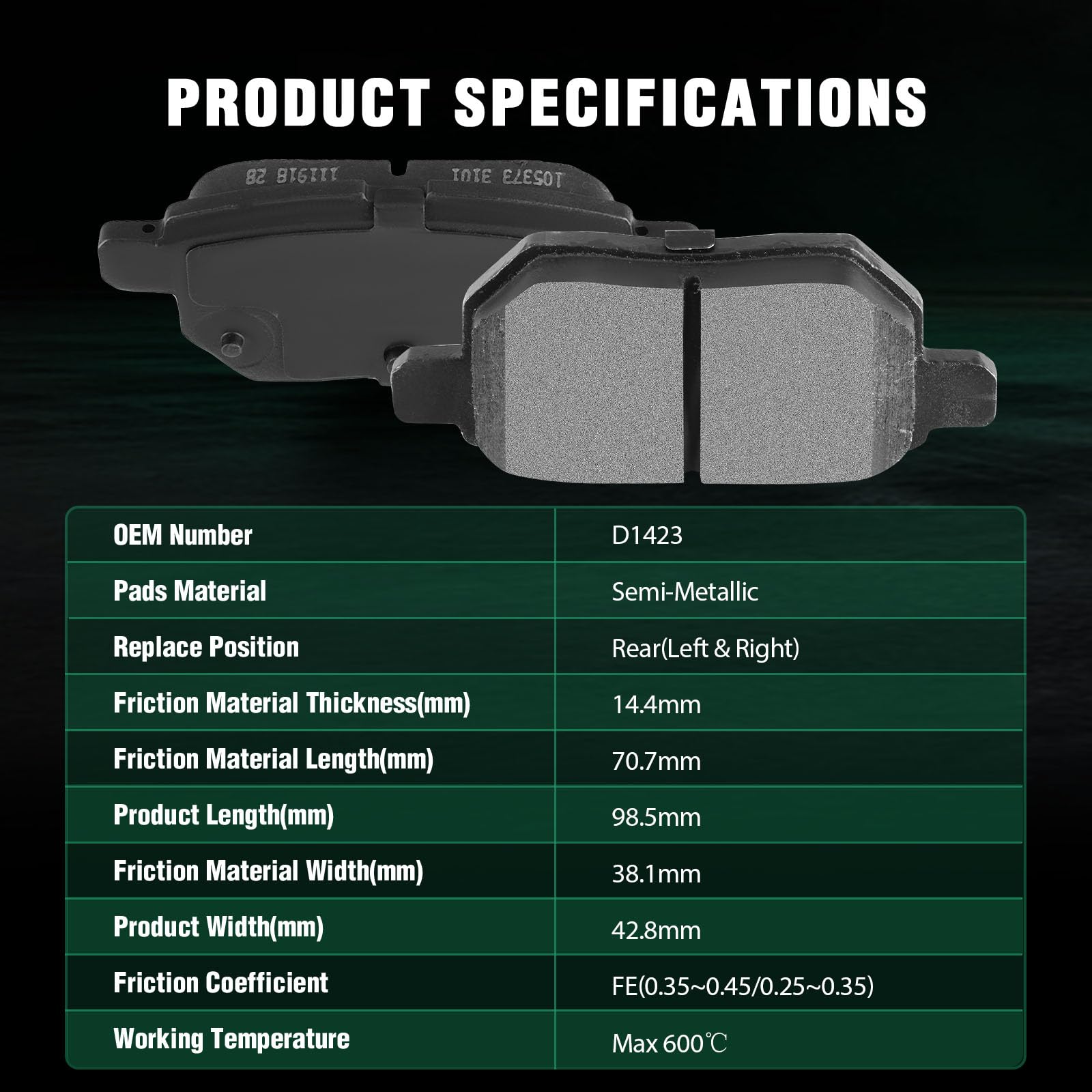 Automuto 4Pcs Rear Semi-Metallic Disc Brake Pads Set D1423 For Lexus Ct200H For Scion Im For Toyota Corolla Corolla Im Prius Pri