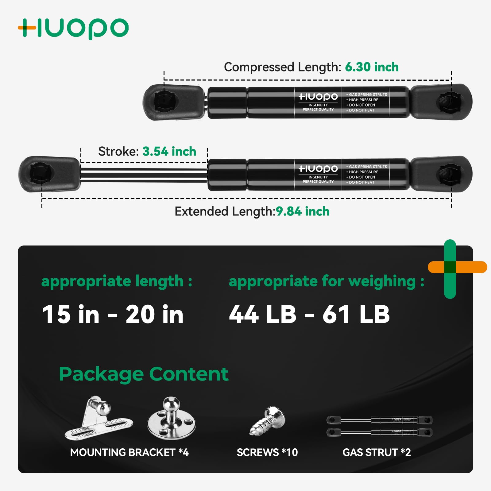 Huopo 10 Inch 55Lb/245N Gas Struts Springs Shocks Lift Support For Truck Toolboox Lid Rv Overhead Cabinet Door Pickup Tool Box T