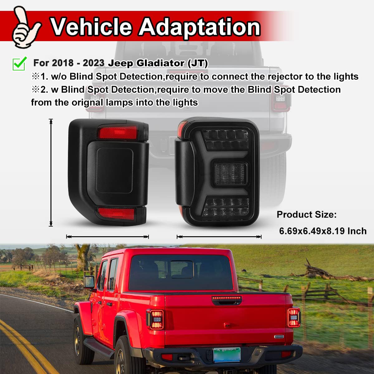 Nixon Offroad Tail Lights For Jeep Gladiator Jt 2018-2023 Tail Lamps Sequential Led Rear Lights Car Rear Lamps Assembly Replacement 1Pair (Matte Black Housing/Smoke Lens)