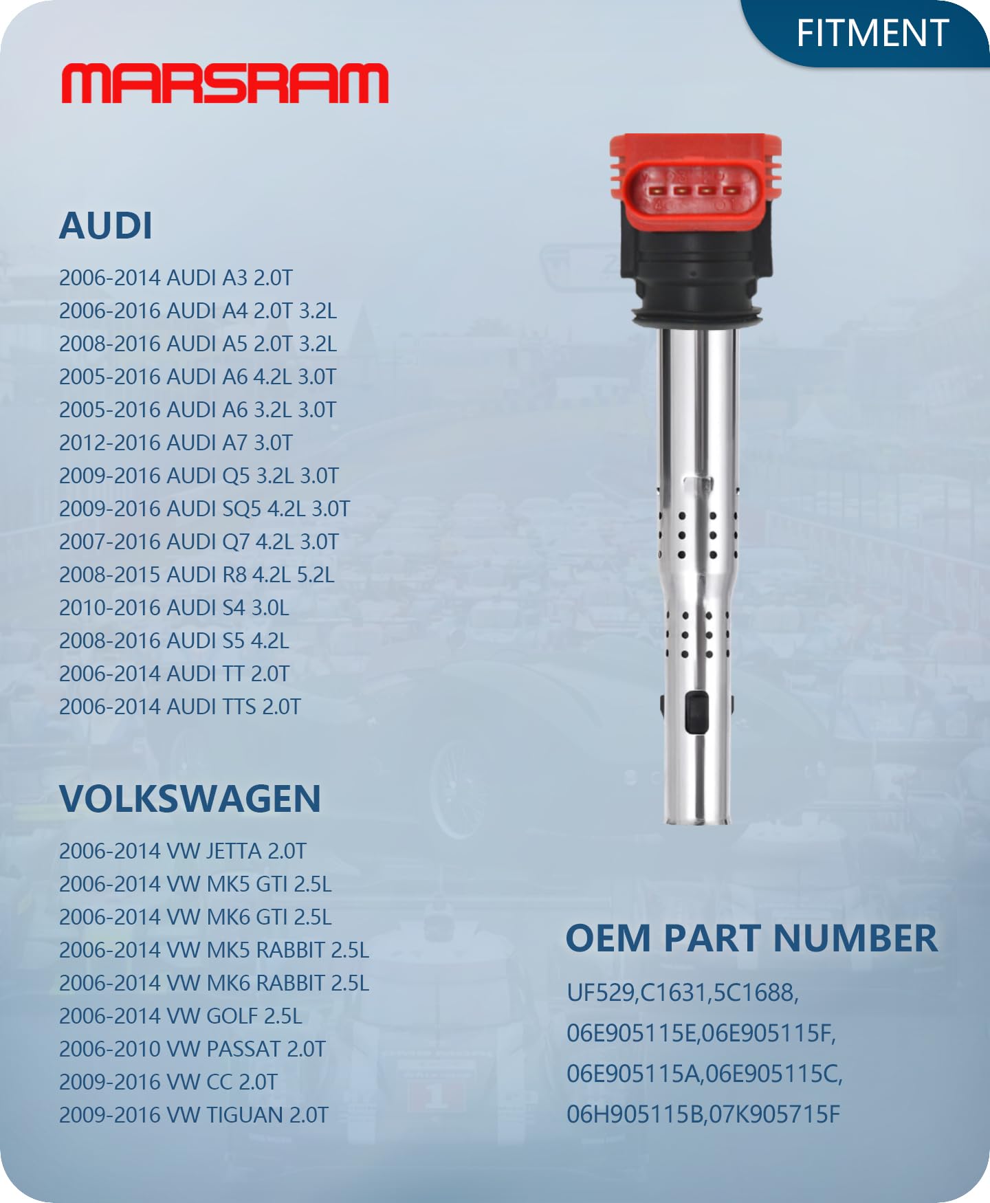 Marsram Ignition Coil Pack Uf529 For 2005-2016 Audi A3 A4 A5 R8 A6 A7 Q7 S4 Tt 2006-2016 Volkswagen Vw Jetta Mk5 Mk6 Gti Rabbit