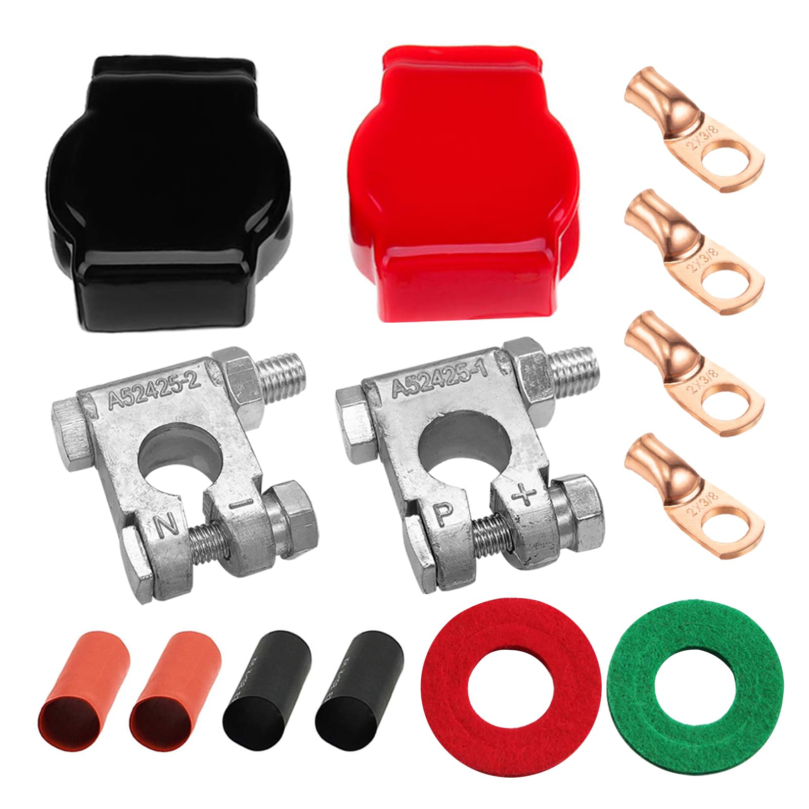 Ampper Military Spec Battery Terminal Top Post Kit With Cover, 4 Copper Lugs And Heatshrink For Marine Car Boat Rv Vehicles And