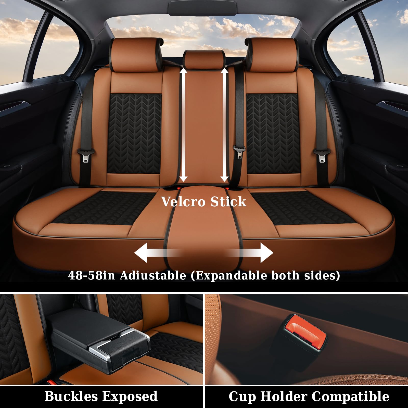 Coverado Seat Covers Full Set, 5 Seats Car Seat Cover, Front And Back Seat Covers For Cars, Breathable Faux Leather Car Seat Cus