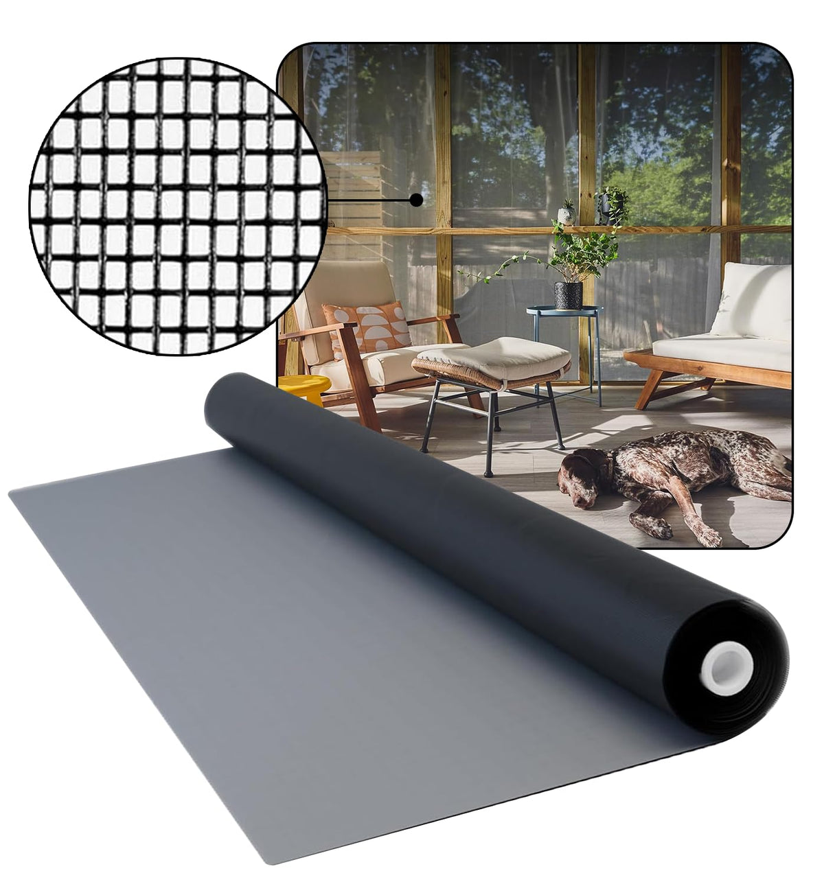 Doca 96 In X 100 Ft Window Screen Mesh - Window Screen Replacement, Fiberglass Mesh Roll For Window, Patio Screen, Porch Screen, Or Door - Charcoal