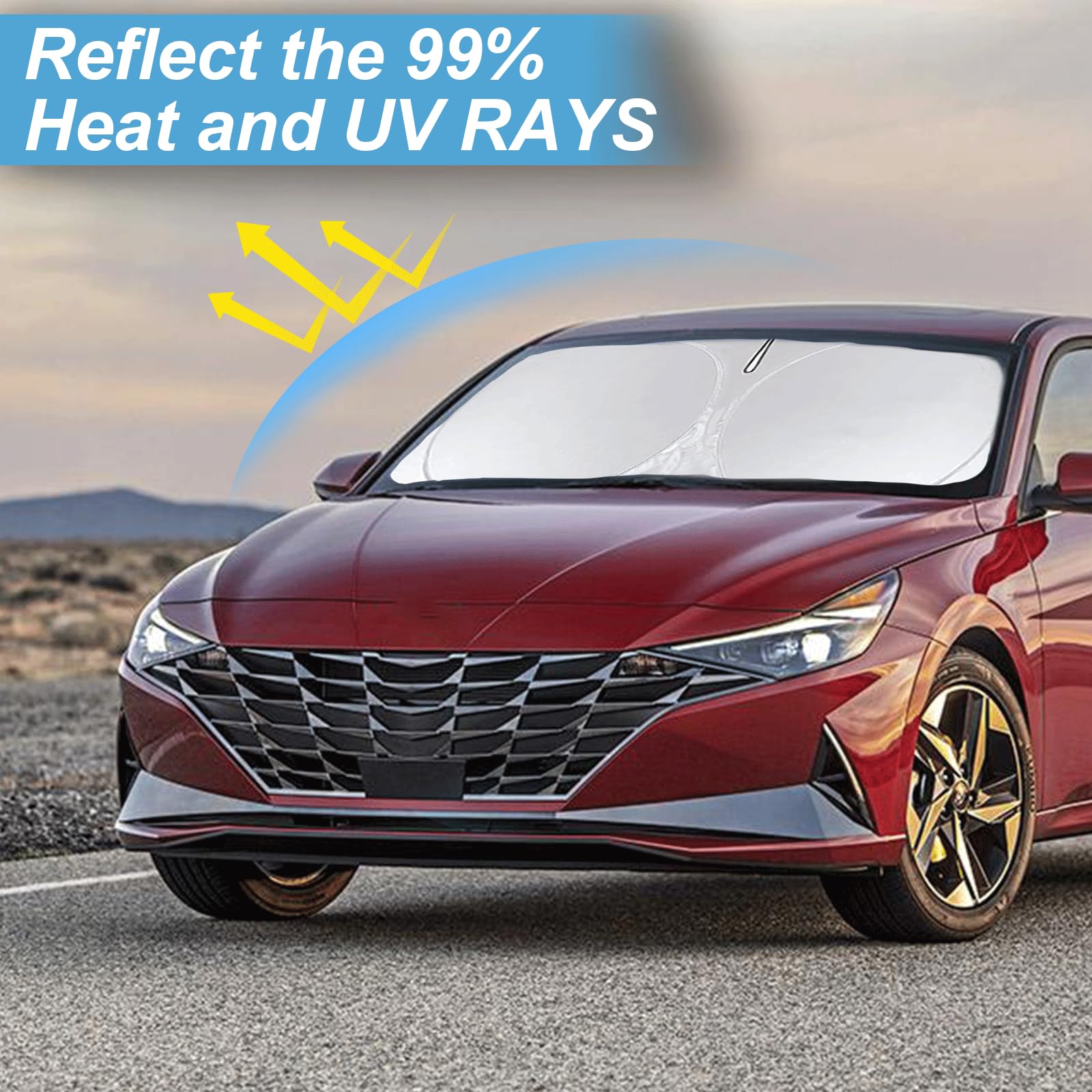 Windshield Sun Shade For Hyundai Elantra, Front Window Sunshade Protector Custom Fit For Elantra 2017-2020 Sun Visor Foldable Wi