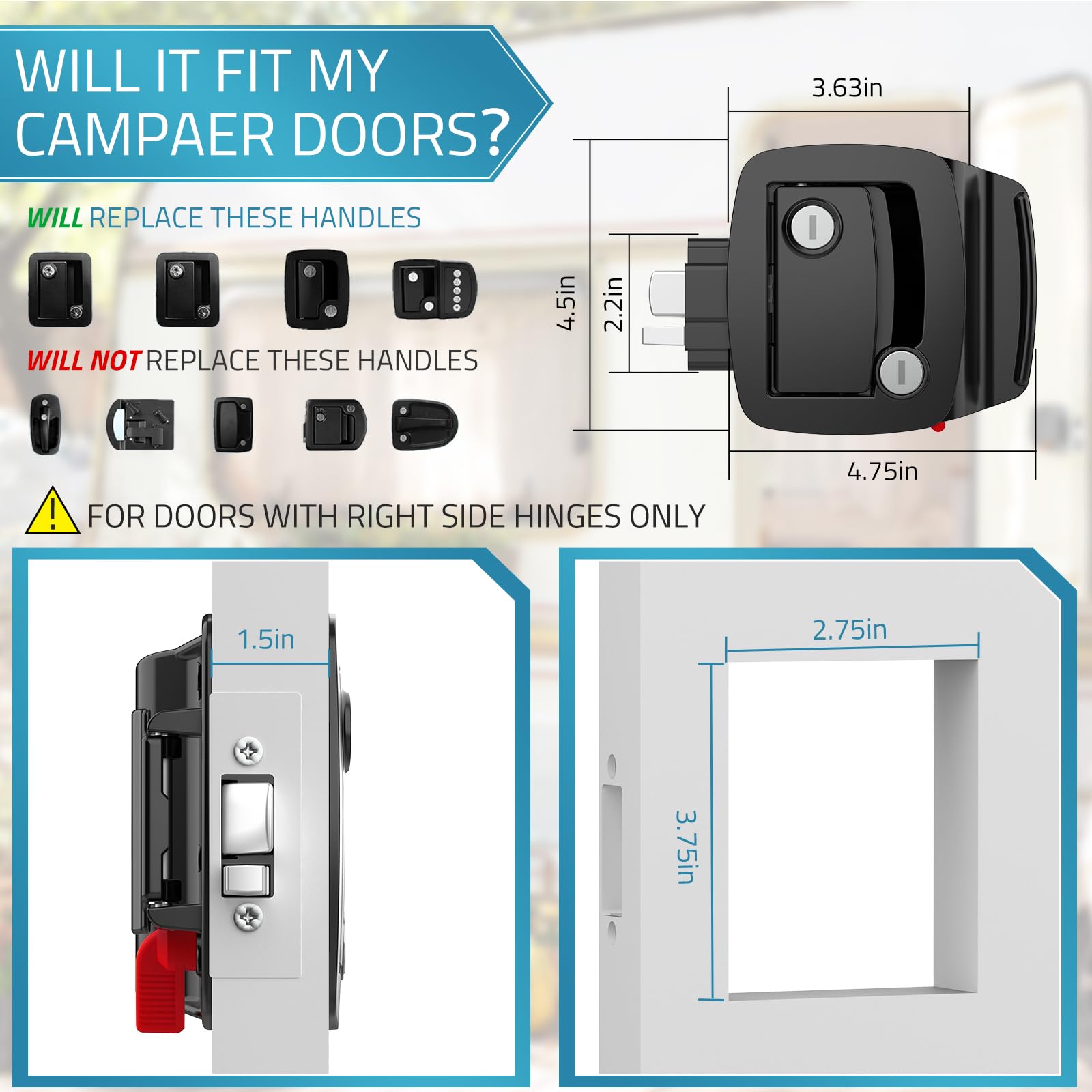 Paulinn Heavy Duty Rv Door Lock Replacement - Black Zinc Alloy Paddle Deadbolt Lock, Ip67 Waterproof Camper Door Lock With 4 Key