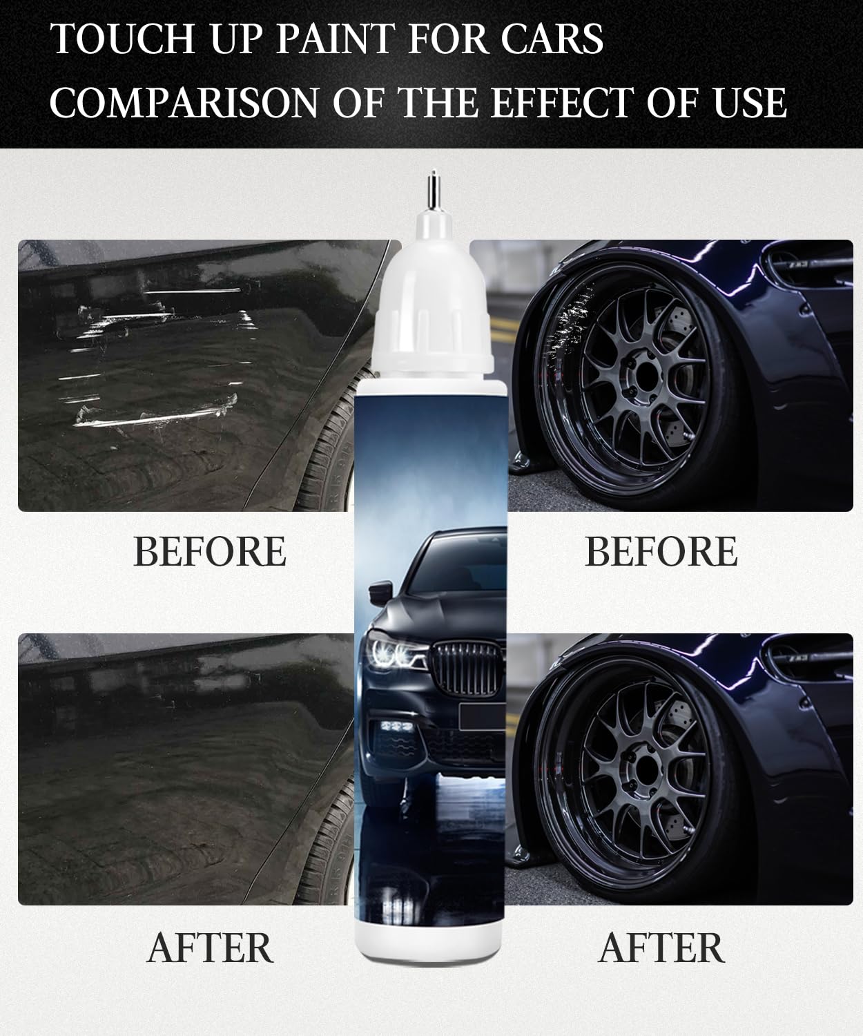Gloss Black Touch Up Paint For Cars, 2-In-1 Car Touch Up Paint Kit For Deep & Surface Scratches, Universal Color Match For All V