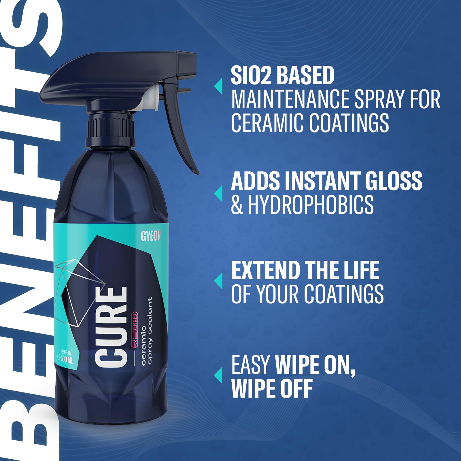Gyeon Cure Redefined 500 Ml - Hydrophobic Ceramic Spray Sealant - Add Gloss, Slickness, Water Beading, And Silica Protection Imm