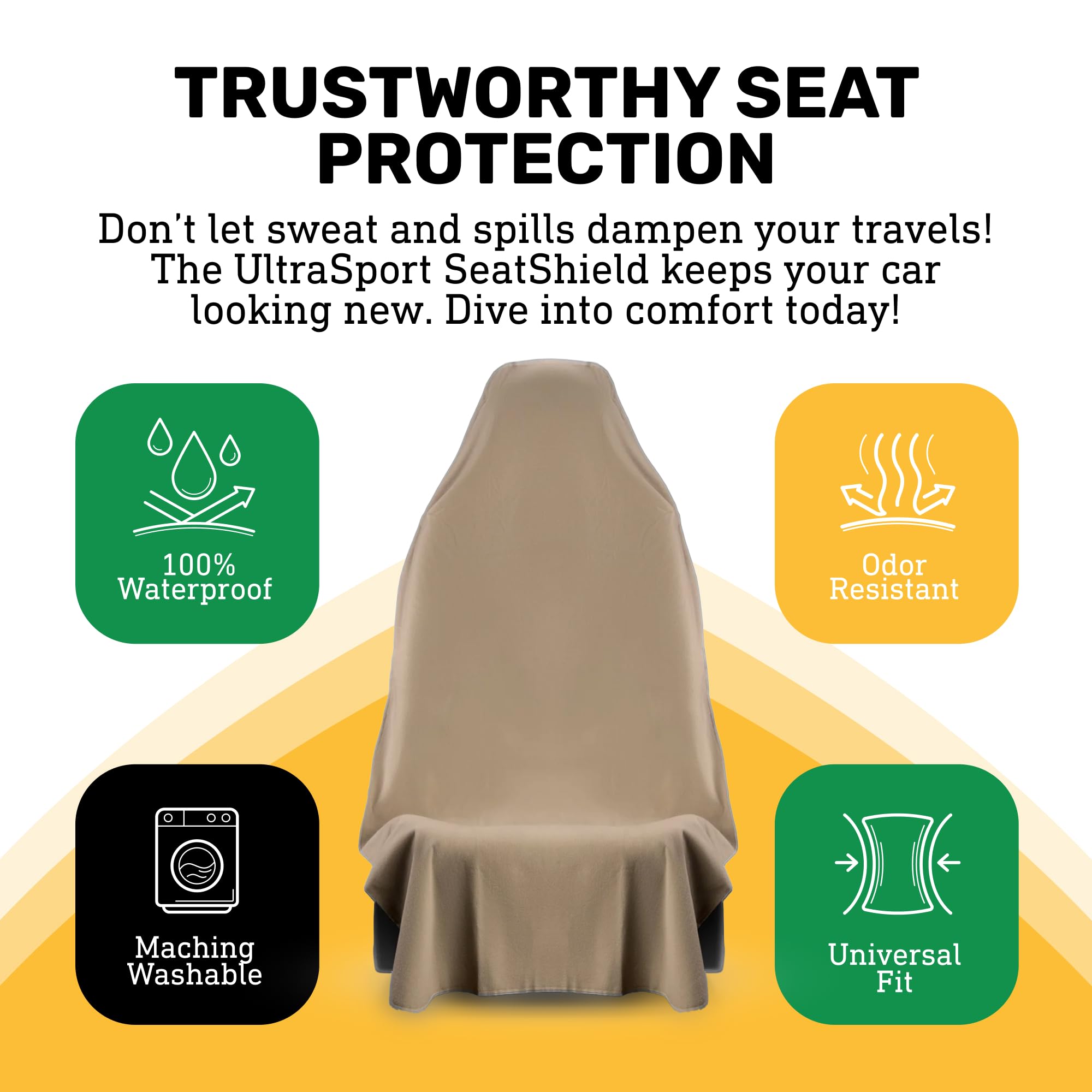 Waterproof Seatshield Ultrasport Tan Front Seat Cover - Waterproof Car Seat Protector, Universal Fit, Washable, Soft Microfiber,