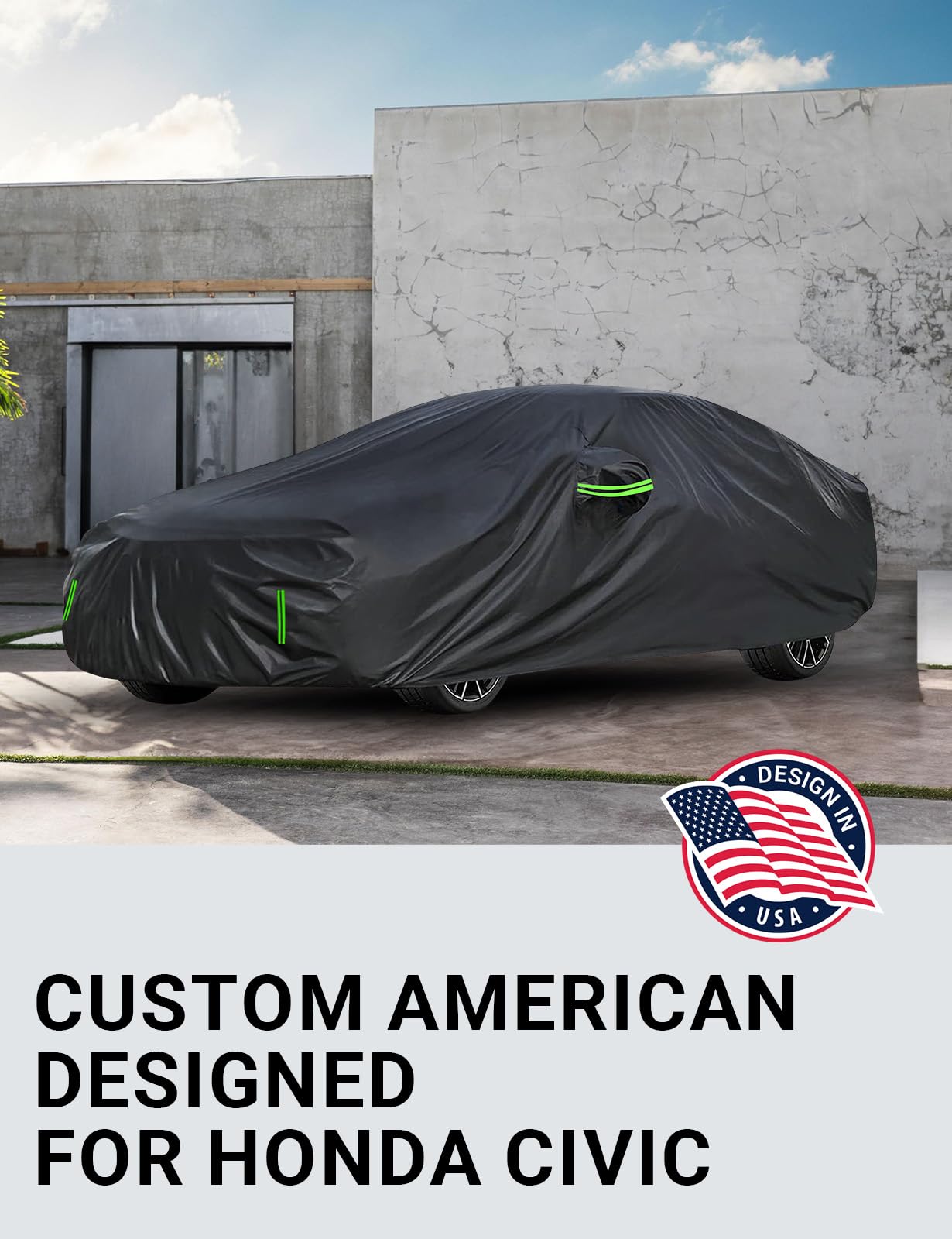 Proadsy 2024 Upgrade Car Cover For Honda Civic 2016-2023 2024, Waterproof All Weather For Automobiles, Windproof Snowproof Rain Hail Sun Uv Protection Full Outdoor Indoor Exterior Car Covers, Black