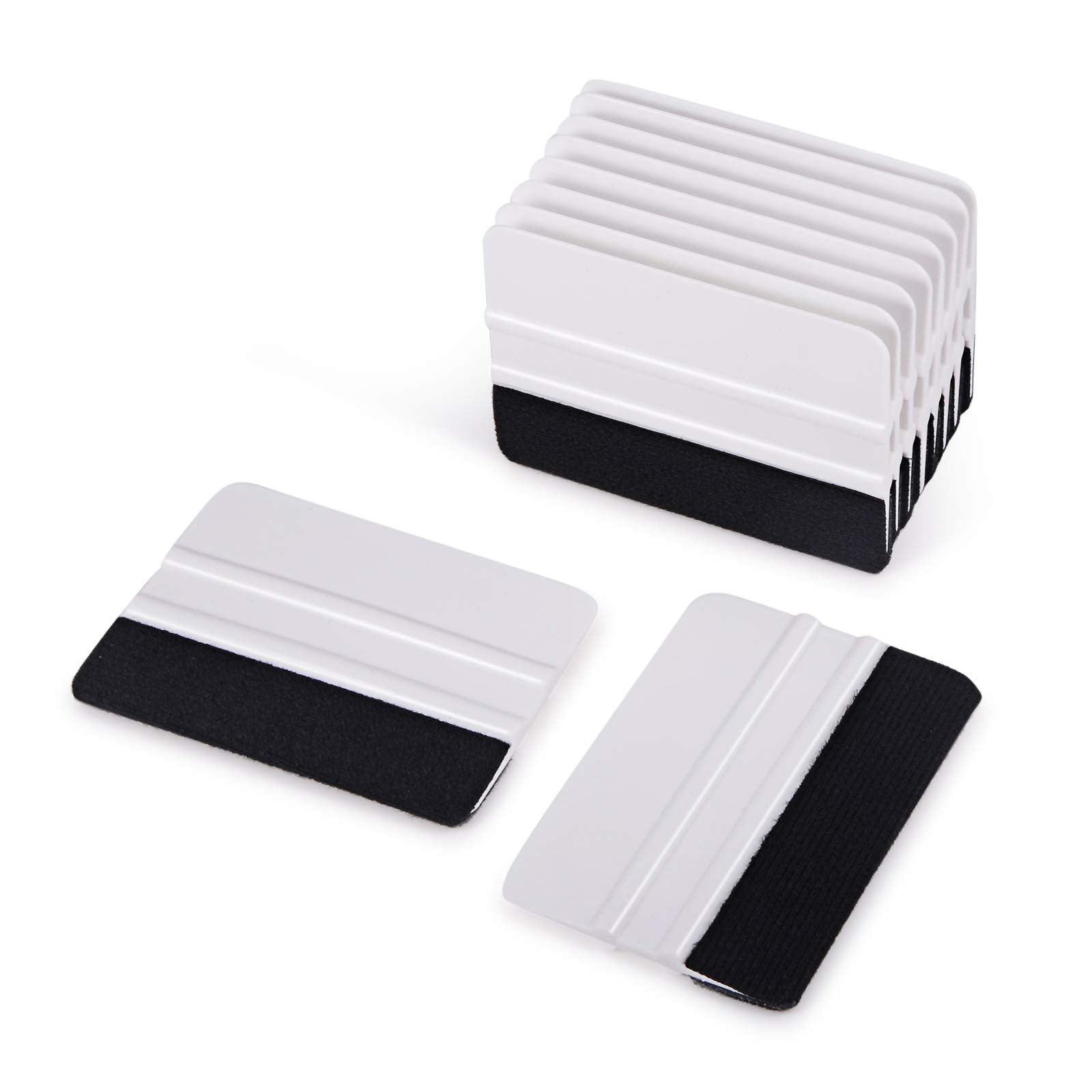 Ehdis 10Pcs Vinyl Squeegee Felt Edge Squeegee 4 Inch Car Vinyl Scraper Decal Applicator Window Tint Tool With Black Fabric Felt Edge-White