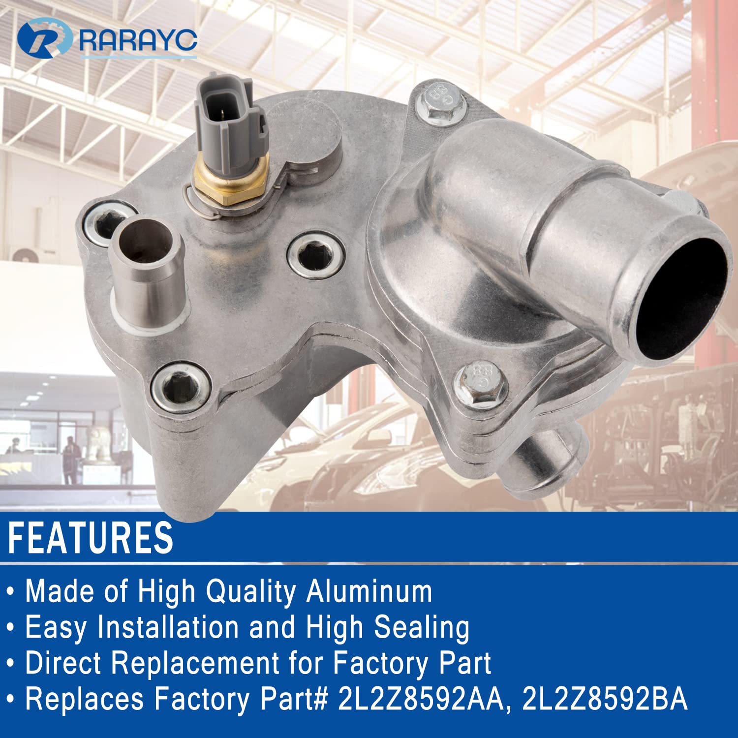 Rarayc Aluminum Thermostat Housing Kit Ford Coolant Compatible With Explorer 2002-2010 Mercury Mountaineer 2002-2010 4.0L V6