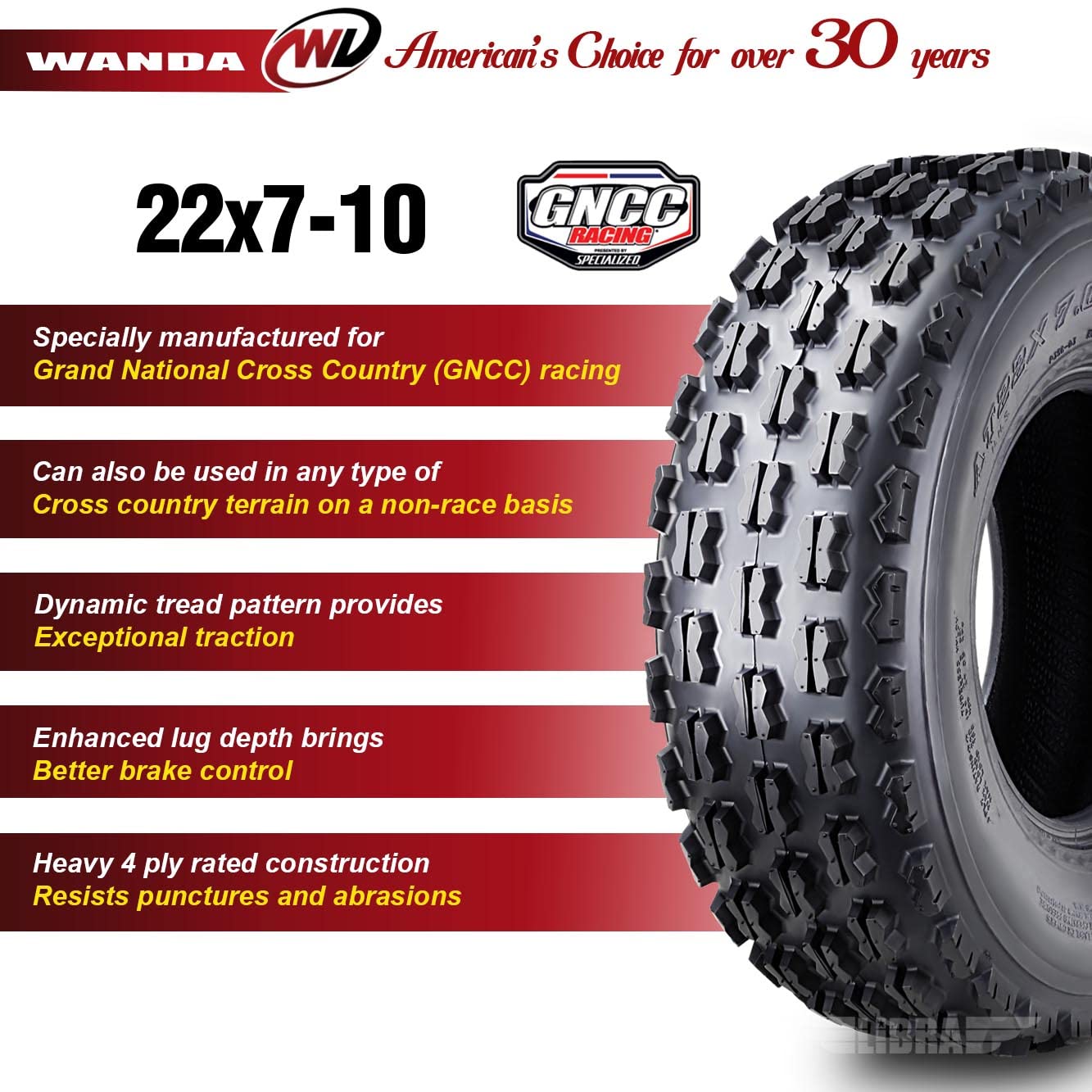 Wanda Set 2 Sport Atv Tires At 22X7-10 P356 Gncc (Grand National Cross Country) Race Tire -10077