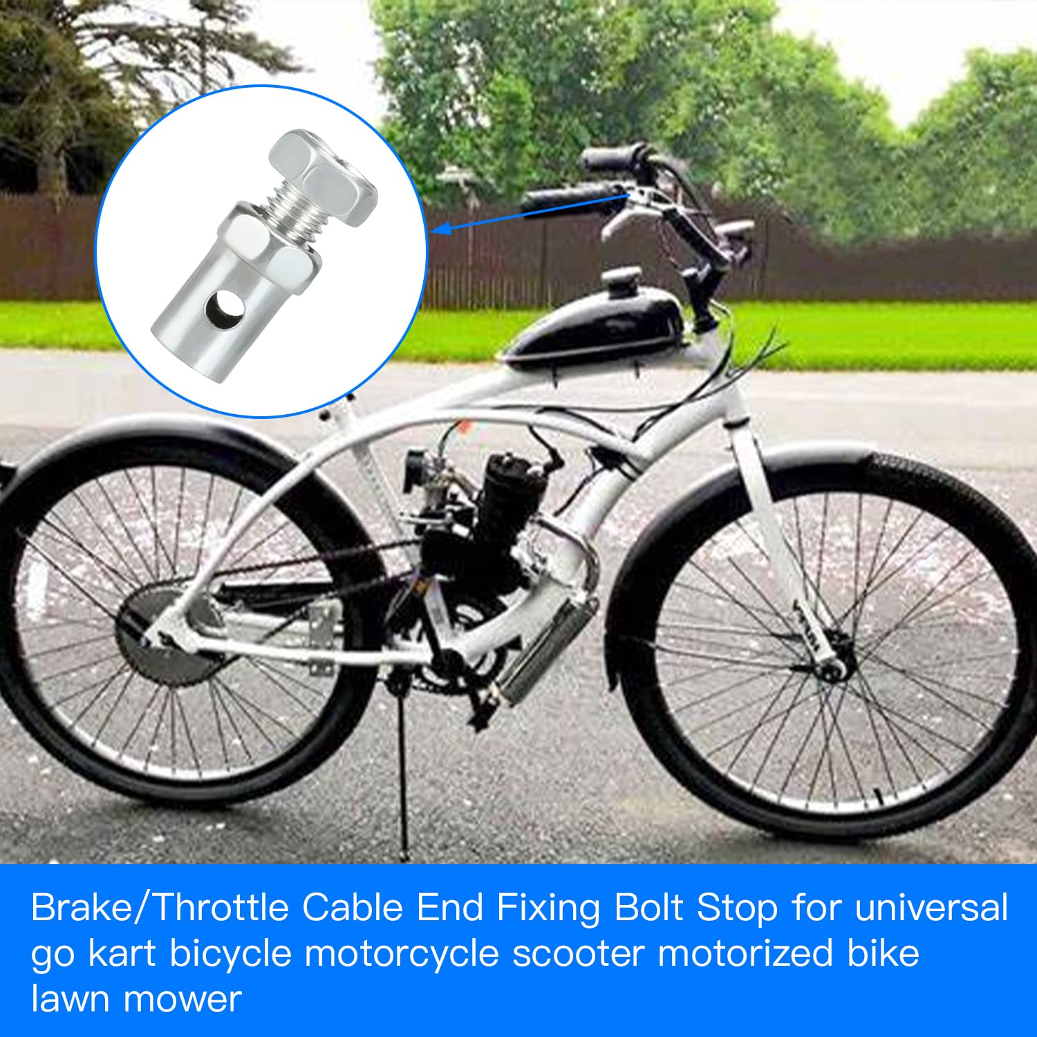 Yoxufa 10 Pcs Universal Clutch Brake Throttle Cable Ends Stops 1/8' Cable Clamps Lock Repair Assembly For Go Kart Motorcycle Lawn Mower Motorized Bike Bicycle Scooter Garden Tractor Parts Silver