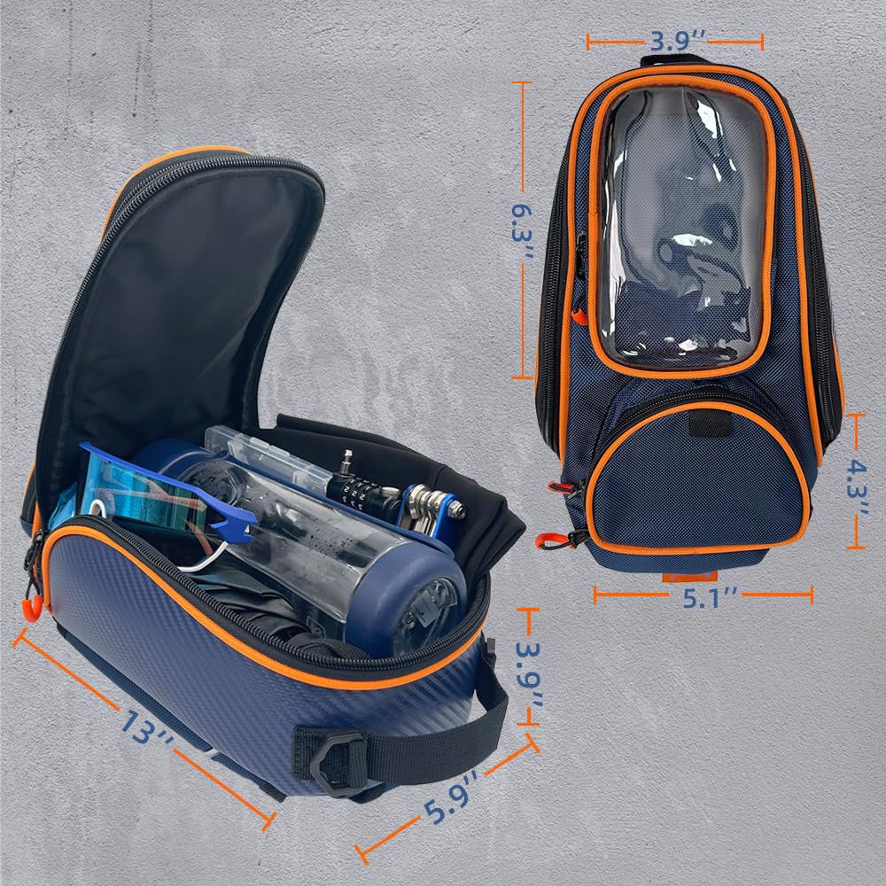 Reygeak Motorcycle Tank Bag,Waterproof, With Super Magnetic Thickened Magnet Blue Orange 1680D Pvc Petrol Tank Bag, Large Window
