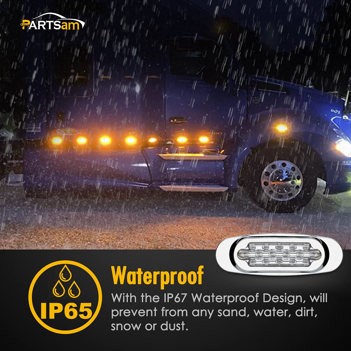 Partsam 10Pcs 6.5 Inch Clear Lens Amber Led Oval Marker Light 16 Diodes Sealed Flush Mount Led Side Marker Lights Turn Signal Li