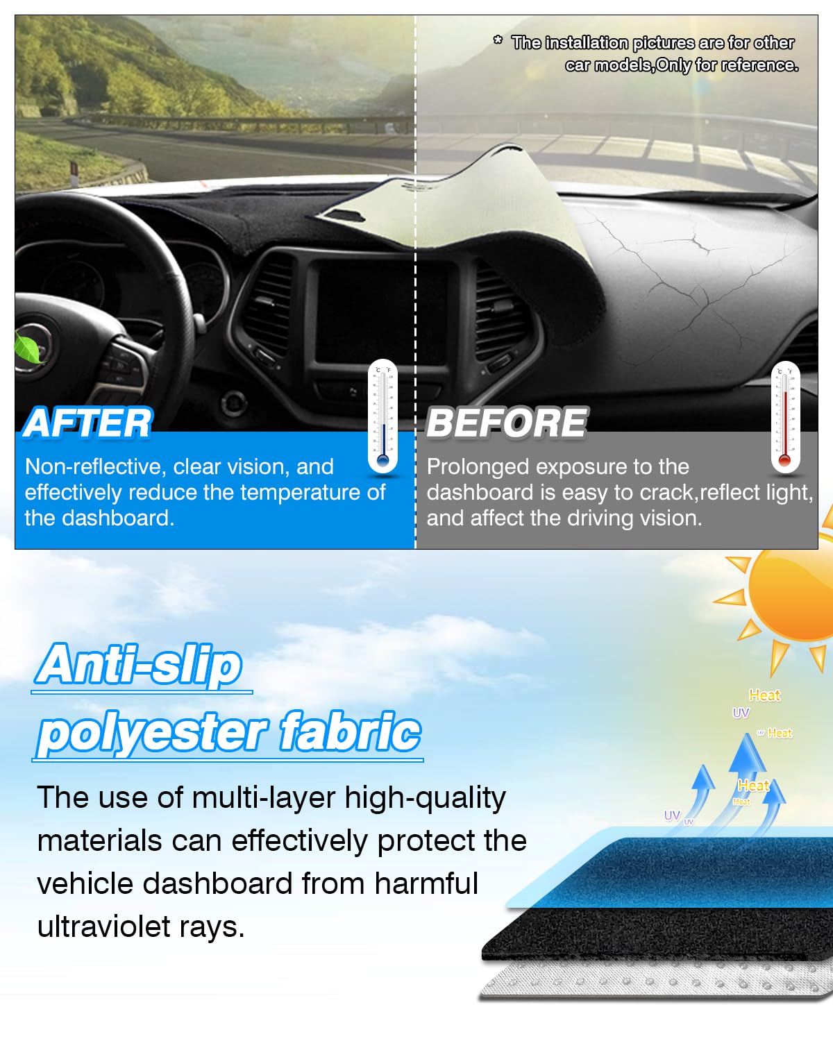 Cartist Custom Fit For Dash Cover For Hyundai Sonata 2015 2016 2017 2018 2019 Dashboard Cover Mat Non-Slip Pad Carpet Sunshield