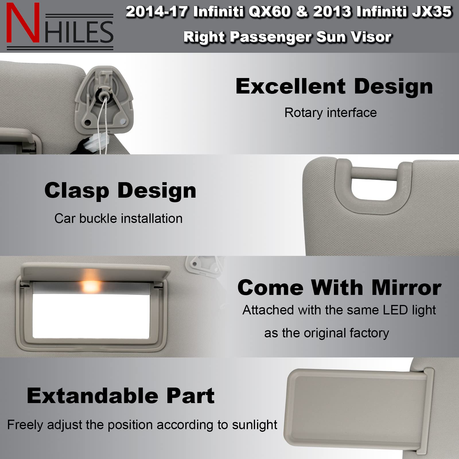 Nhiles Right Passenger Sun Visor With Lamp & Mirror For 2013-2020 Nissan Pathfinder 2014-2020 Infiniti Qx60 And 2013 Infiniti Jx
