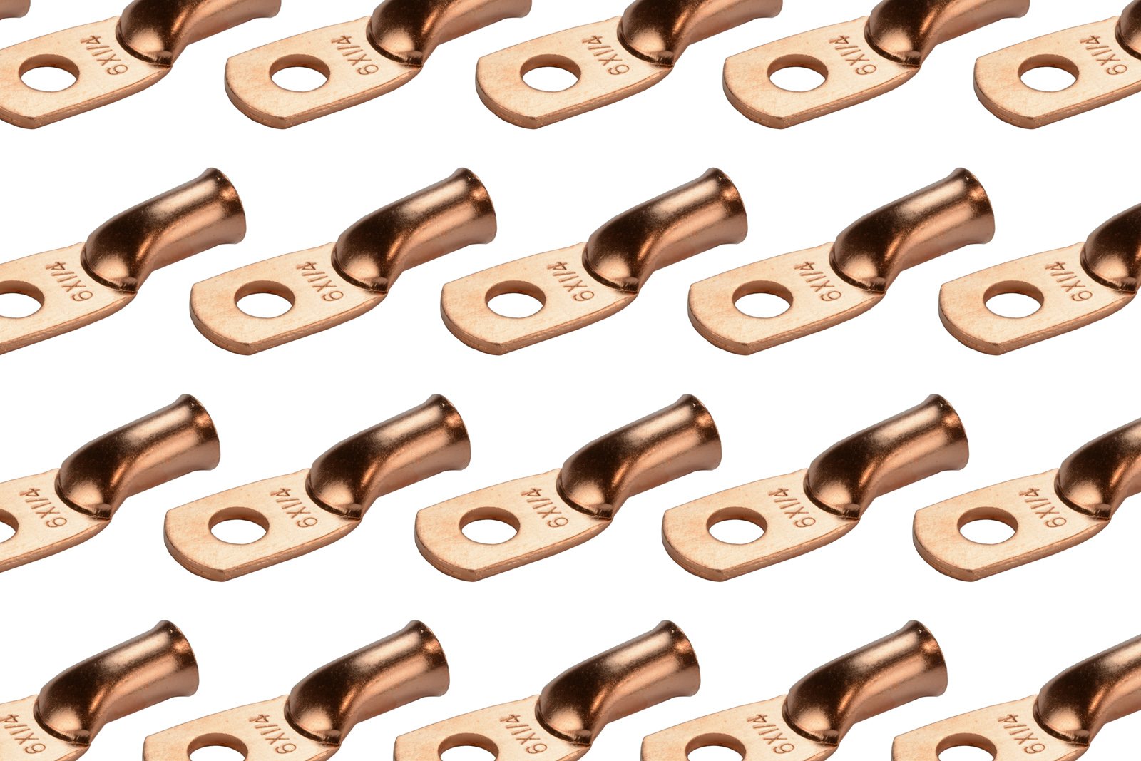 Temco 100 Pack Bare Copper Welding Battery Cable Ends, Lugs Terminal 6 Awg 1/4'' Hole (6 Awg To 1/0 Awg Options Available)