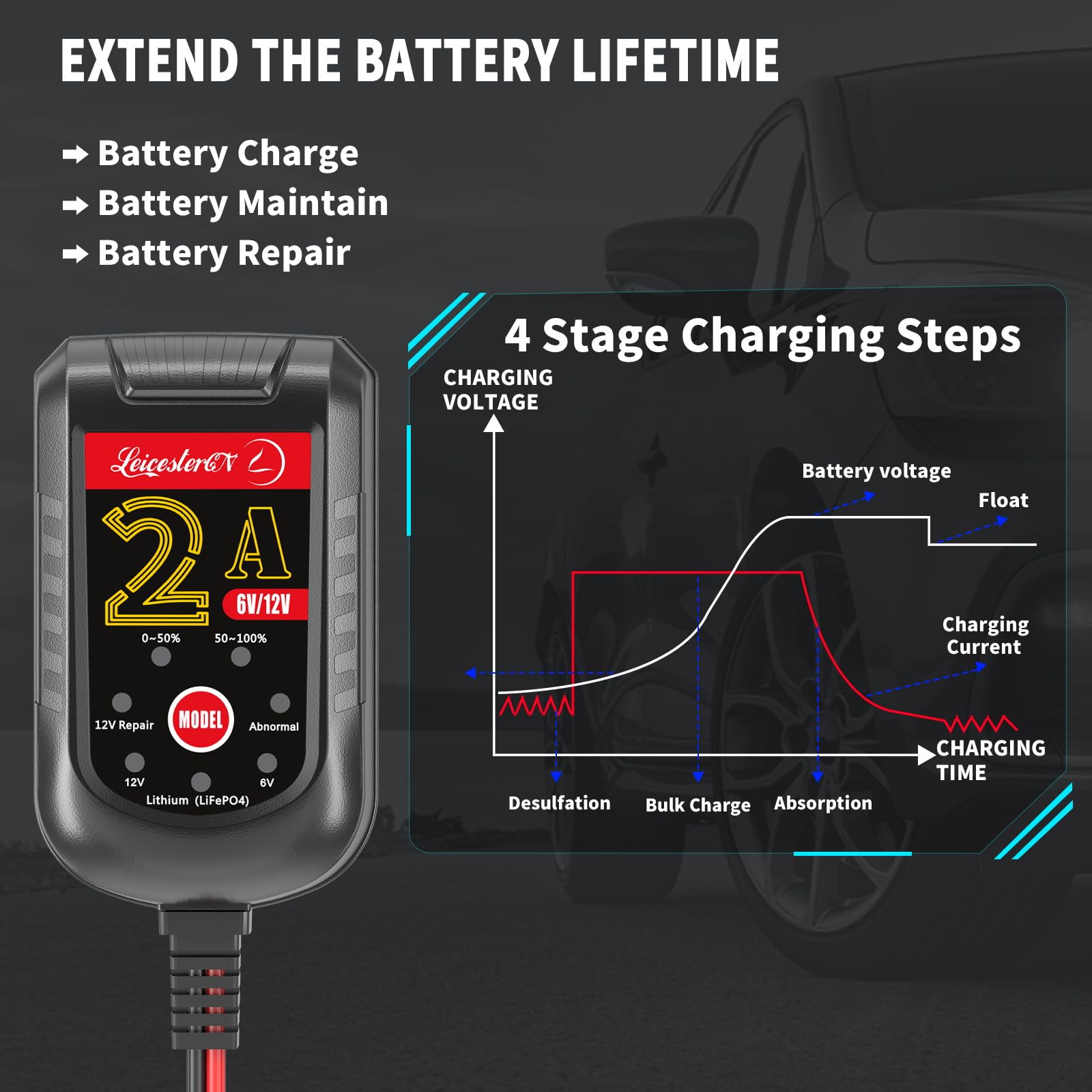 Lst 2A Trickle Battery Charger Automatic Maintainer 6V 12V Smart Float Charger For Automotive Car Motorcycle Lawn Mower Tractor