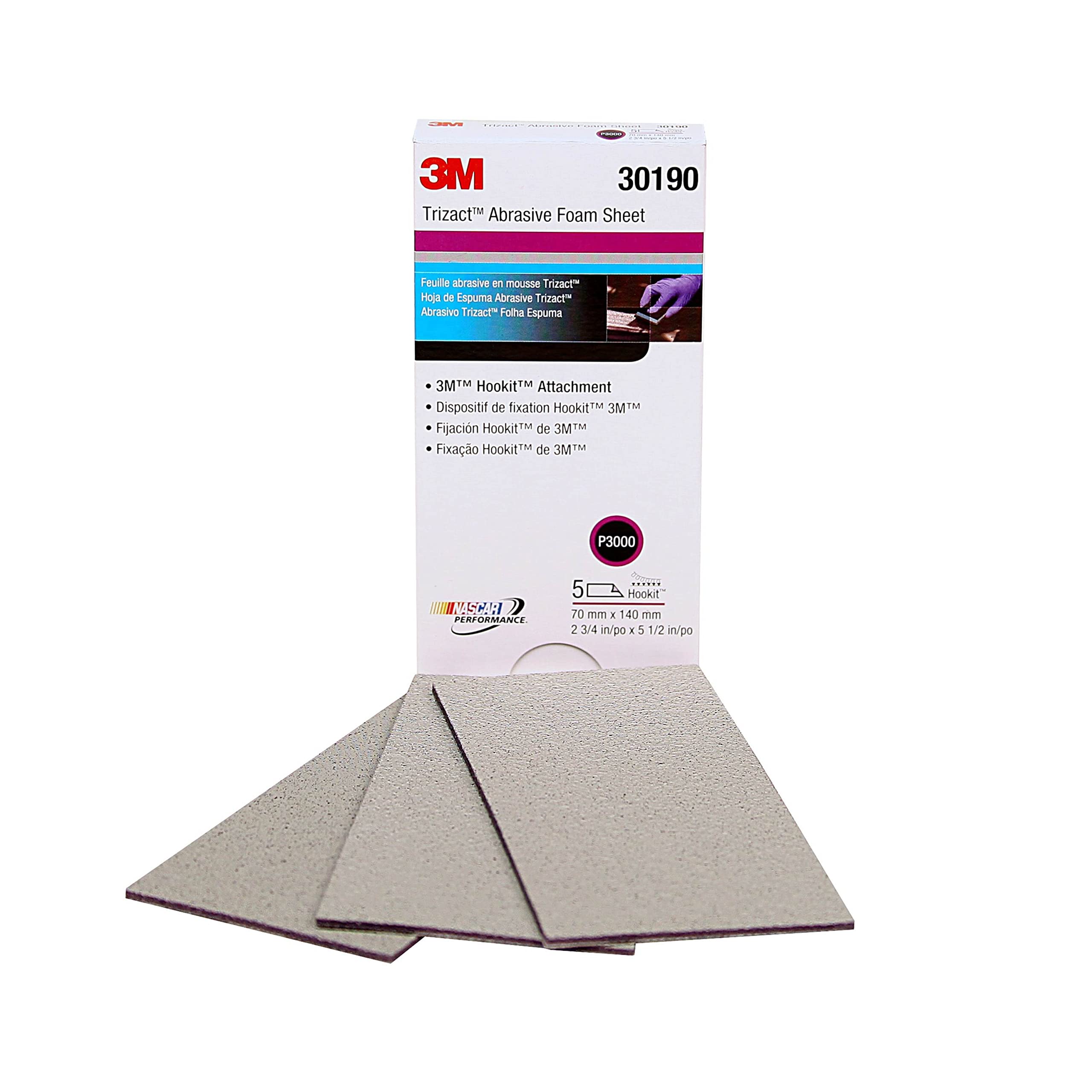 Trizact 3M Hookit Foam Sheet, 30190, 2 3/4 in x 5 1/2 in (70 mm x 140 mm), 3000 grade, 5 sheets per pack