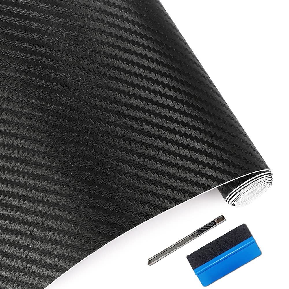 Lzlrun 3D Carbon Fiber Vinyl Wrap - Outdoor Rated For Automotive Use - 2Ft X 5Ft Knife + Hand Tool