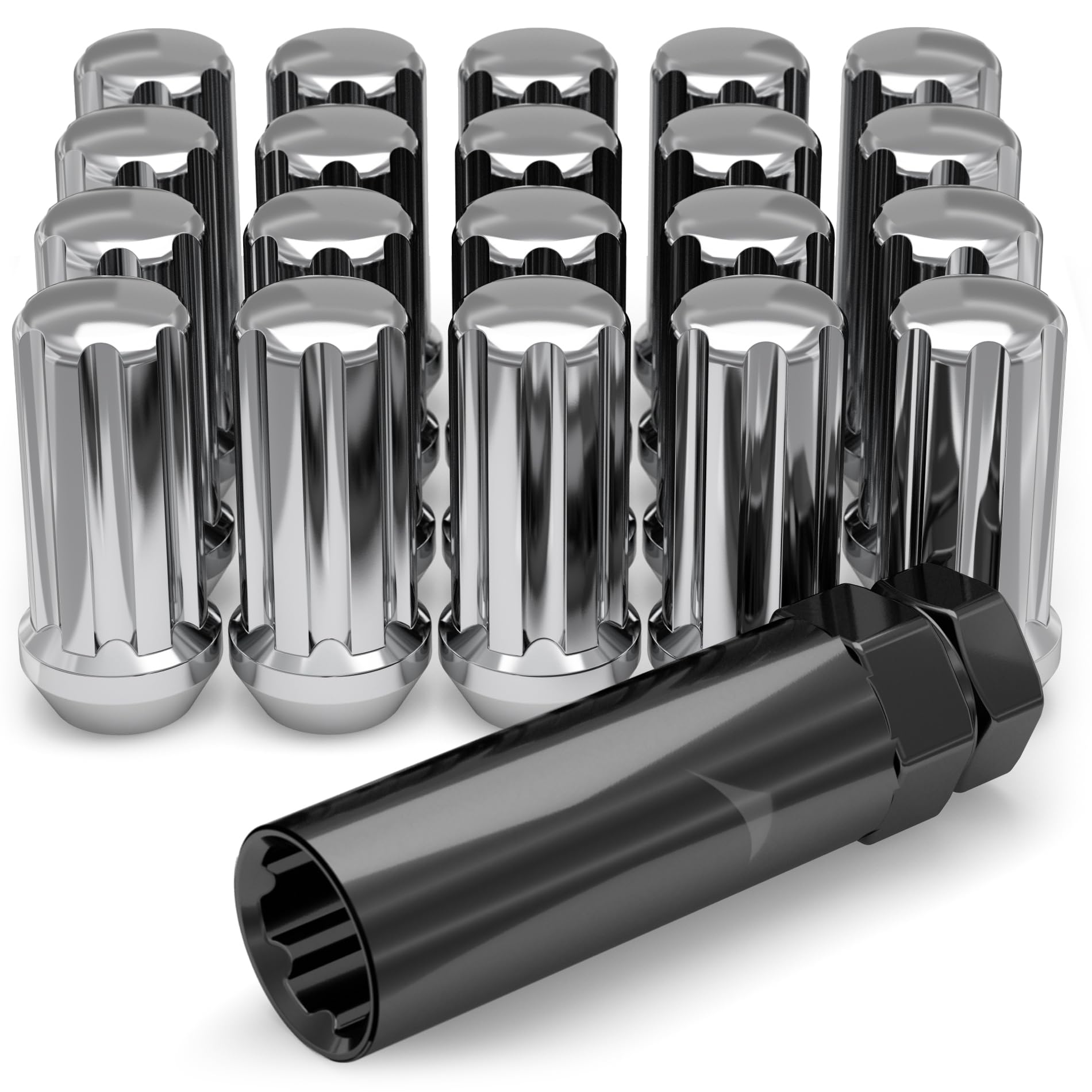 White Knight 3809L-20AM Chrome M14 x 1.5 Duplex Spline Lug Nut with Key, 20 Pack