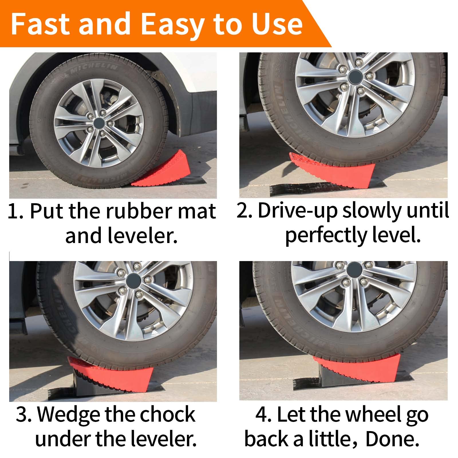Ouleme Rv Leveling Blocks, Camper Leveler System 2 Packs For Dual Axle Tandem Wheel Travel Trailer, Include 2 Curved Leveler Ram
