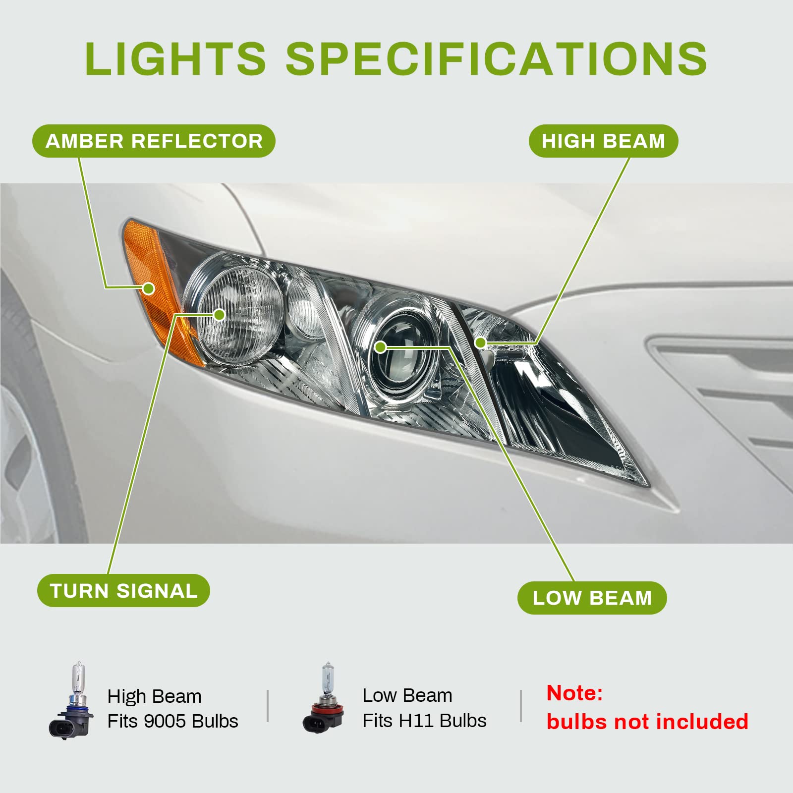 Autosaver88 Projector Headlight Assembly Compatible With 2007-2009 Camry (4-Door Sedan) Exclude Hybird Chrome Housing Amber Refl