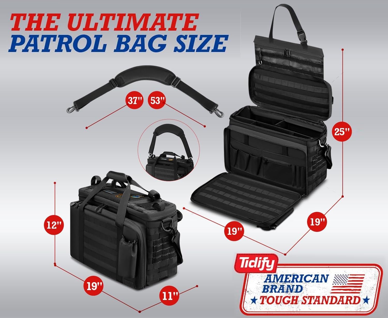 Tidify Patrol Bag Used By Law Enforcement Police Gear And Military Grade - Water Resistant Police Officer Duty Bag - Heavy Duty