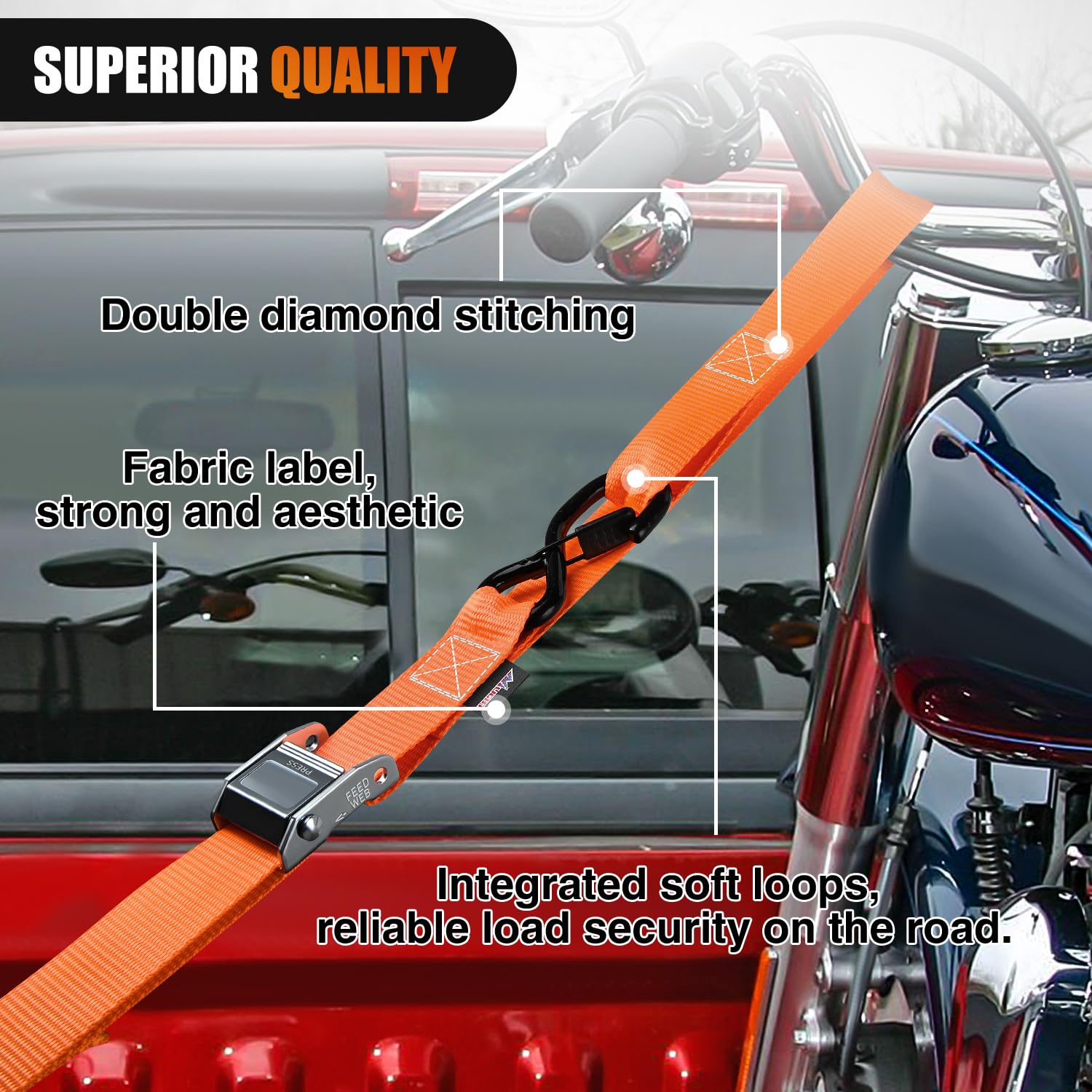 Nilight Motorcycle Tie Down Straps 1.5     8 Heavy Duty Cambuckle With Soft Loops Safety S-Hooks 3084Lbs Break Strength For Secu