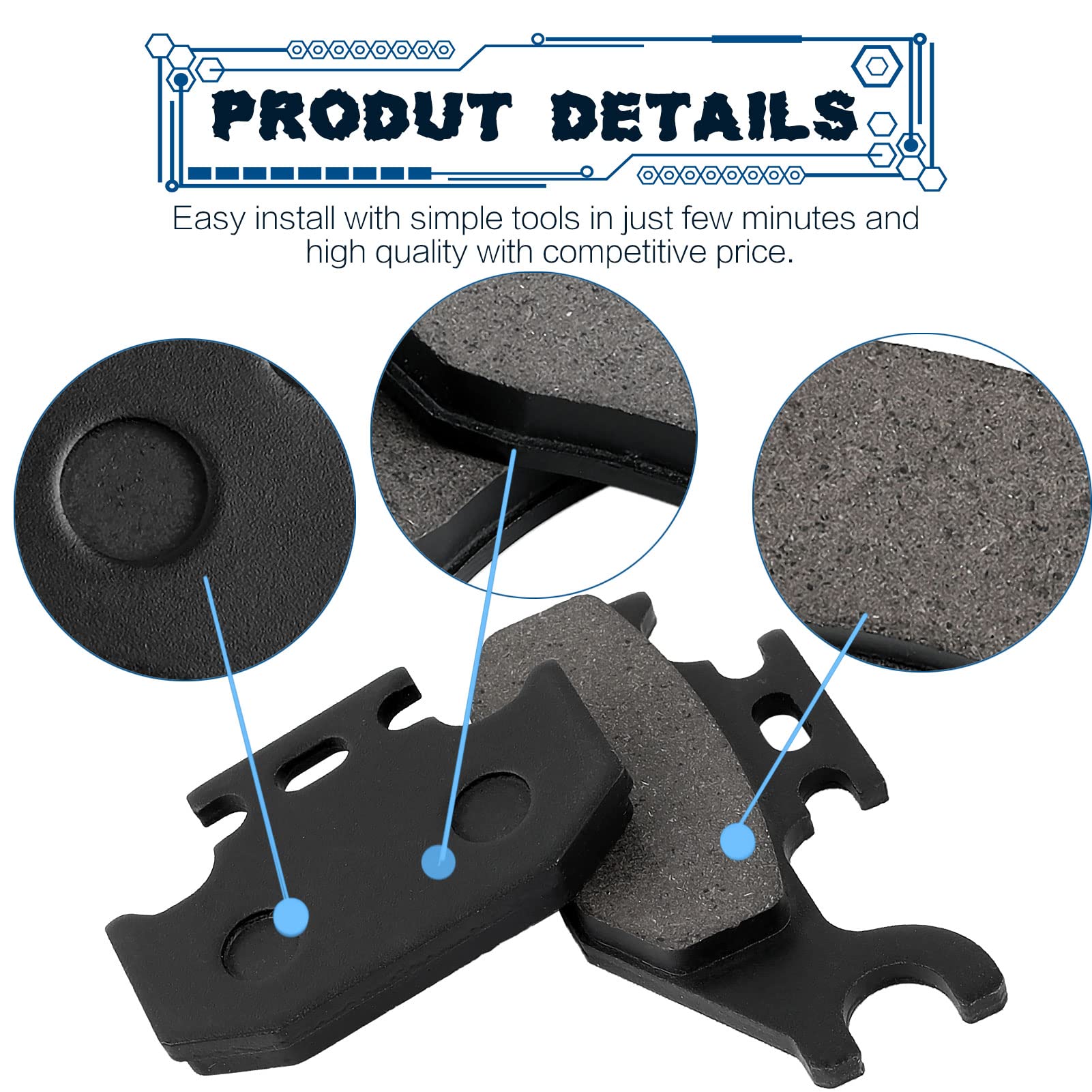 Locopow Front And Rear Brake Pads For Yamaha Kodiak 400 450 2000 2001 2002 2003 2004 2005 Grizzly 400 450 2007 2008 2009 2010 Wolverine 450 Big Bear 400 Yfm400 Yfm450